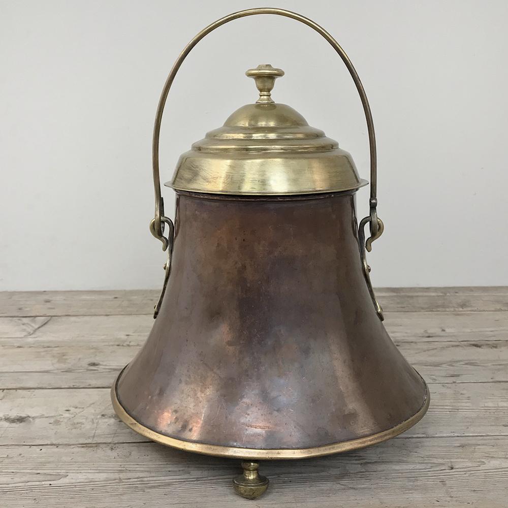 Belgian 19th Century Copper and Brass Kindling Pot