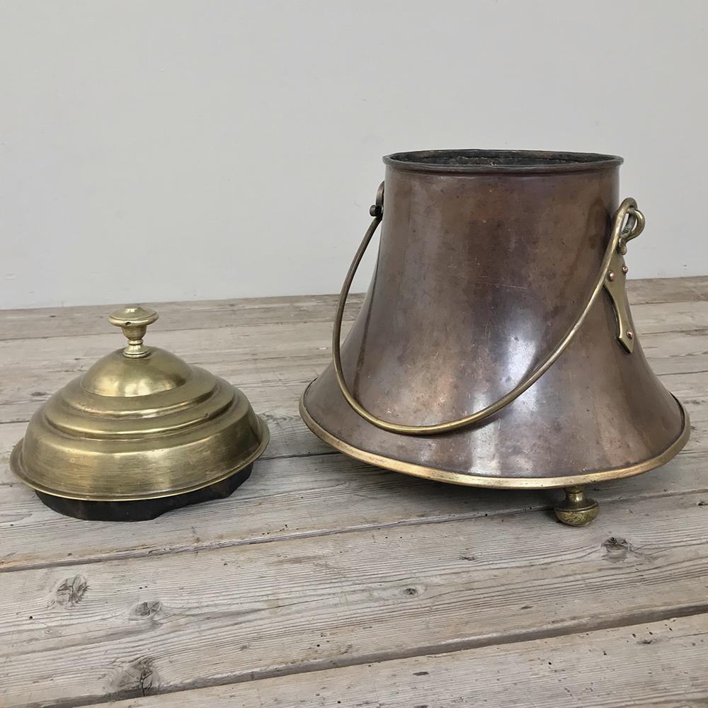Hand-Crafted 19th Century Copper and Brass Kindling Pot