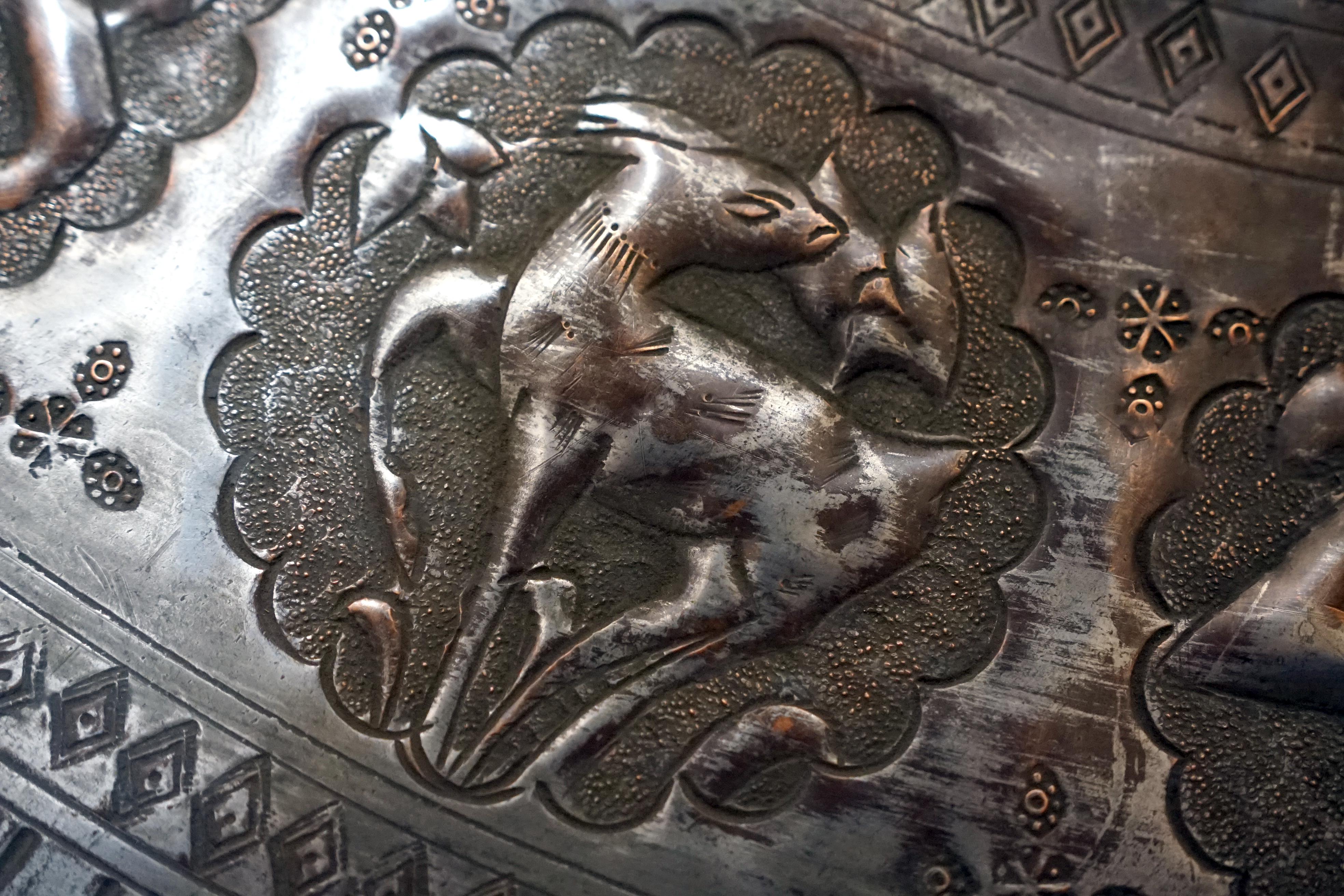 Carved 19th Century Copper-Bronze Tinned Ottoman Empire Table and Base For Sale
