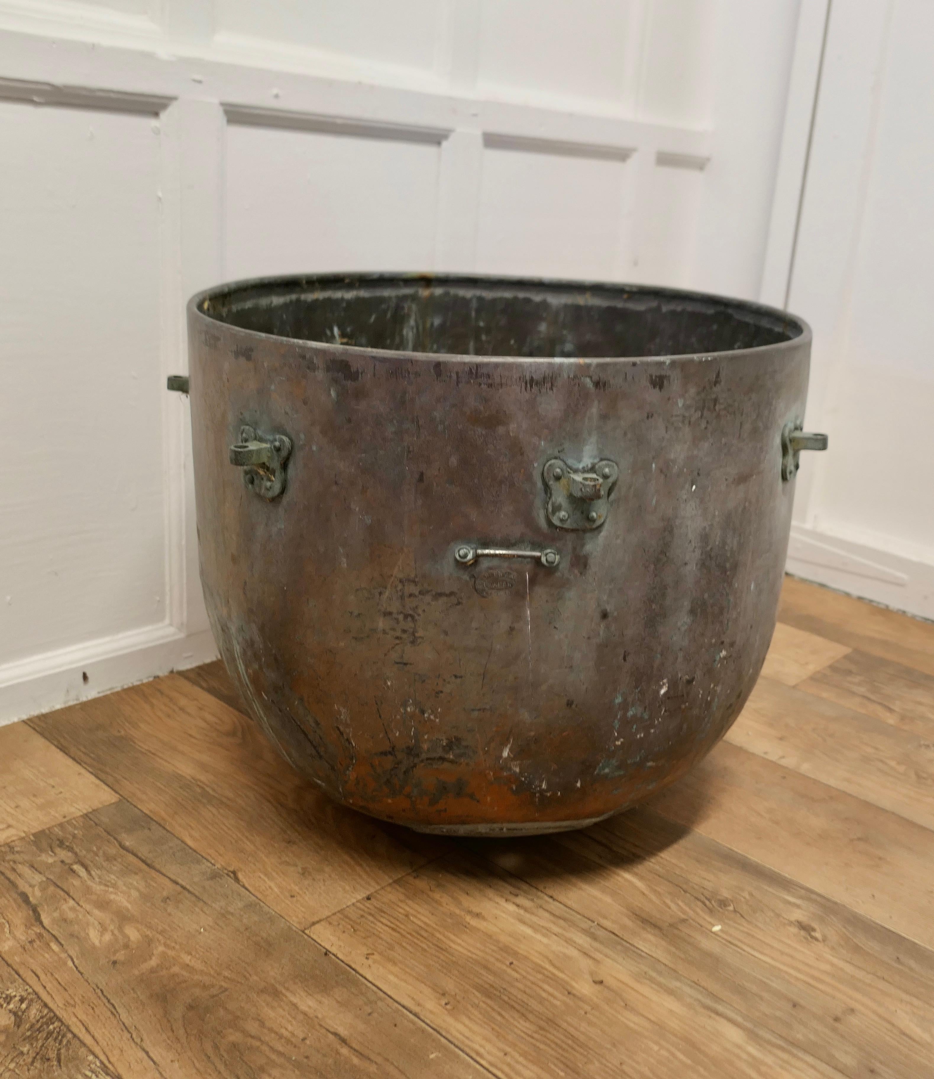 Industrial 19th Century Copper Cauldron Log Bin or Planter    For Sale
