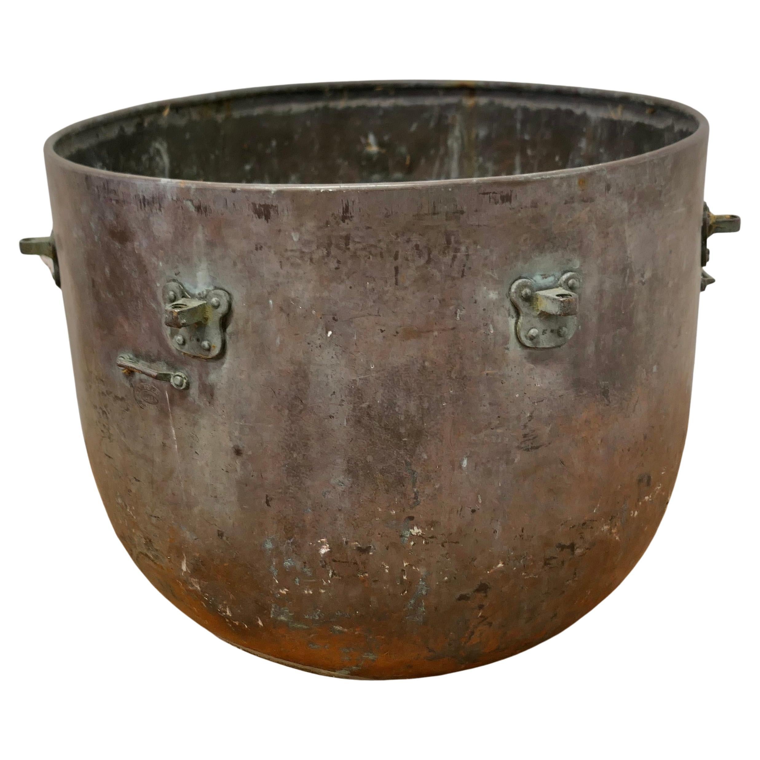 19th Century Copper Cauldron Log Bin or Planter    For Sale