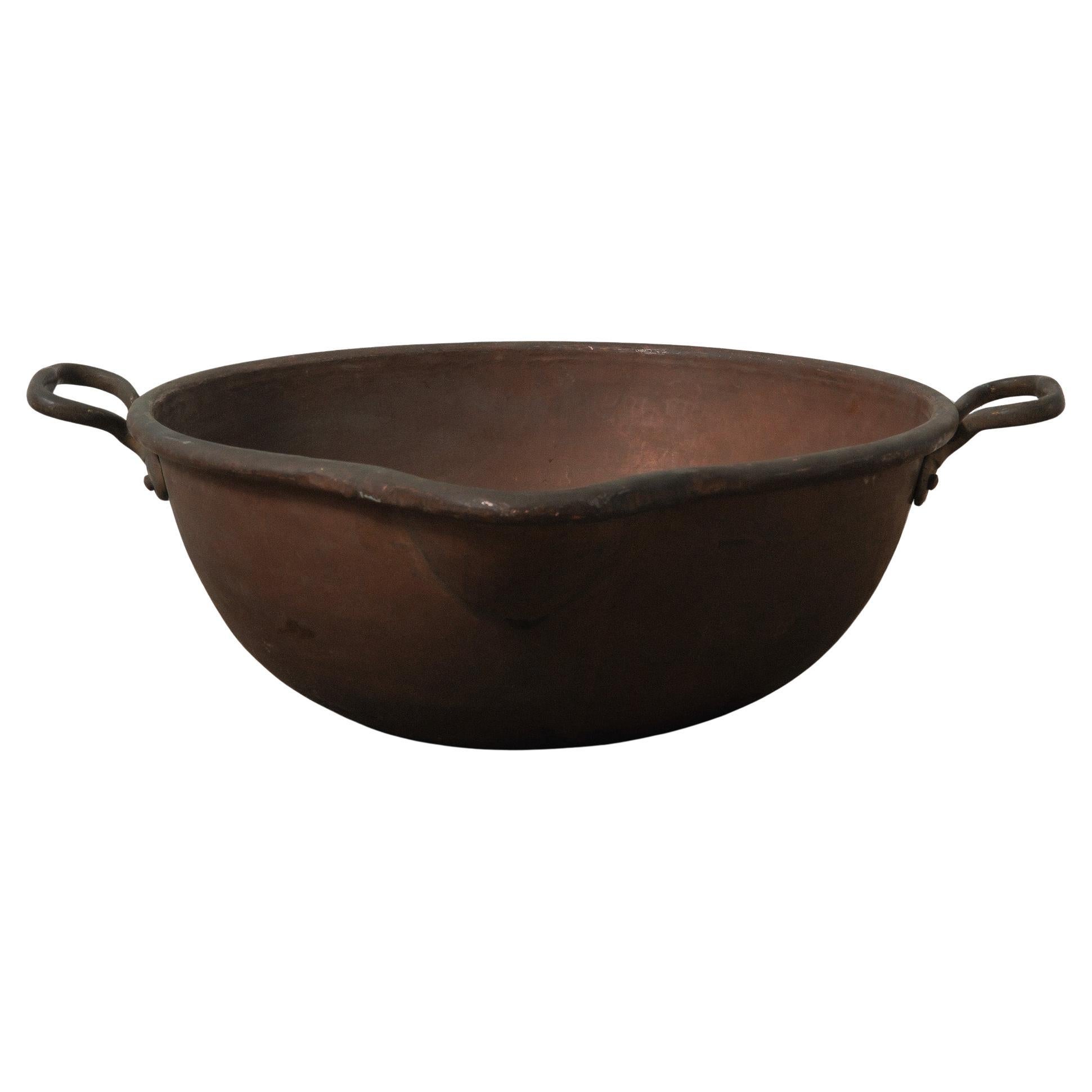 19th Century Copper Cauldron with Sculpted Handles