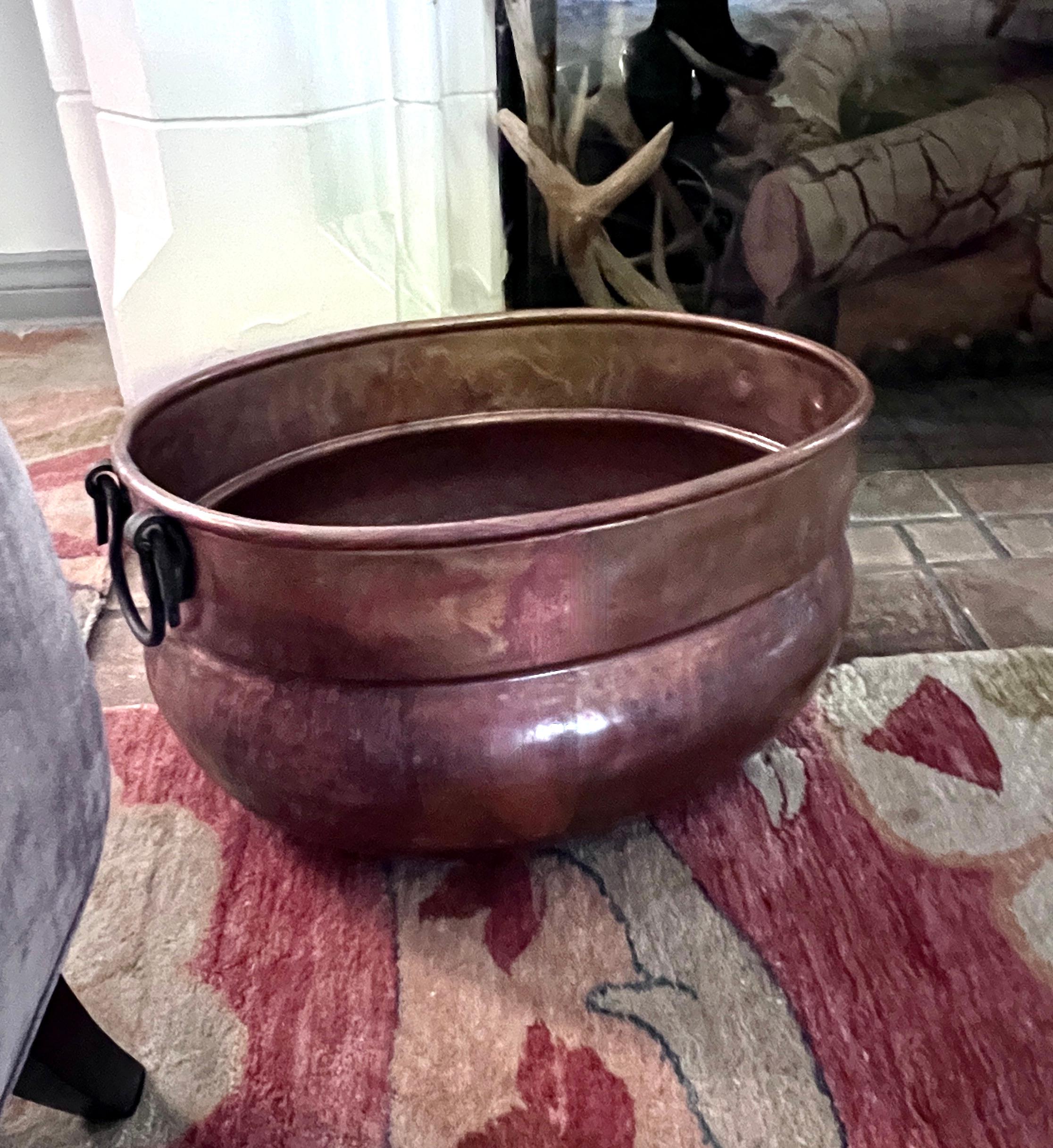 19th Century Copper Chimney Pot or Planter with Wrought Iron Handles For Sale 4