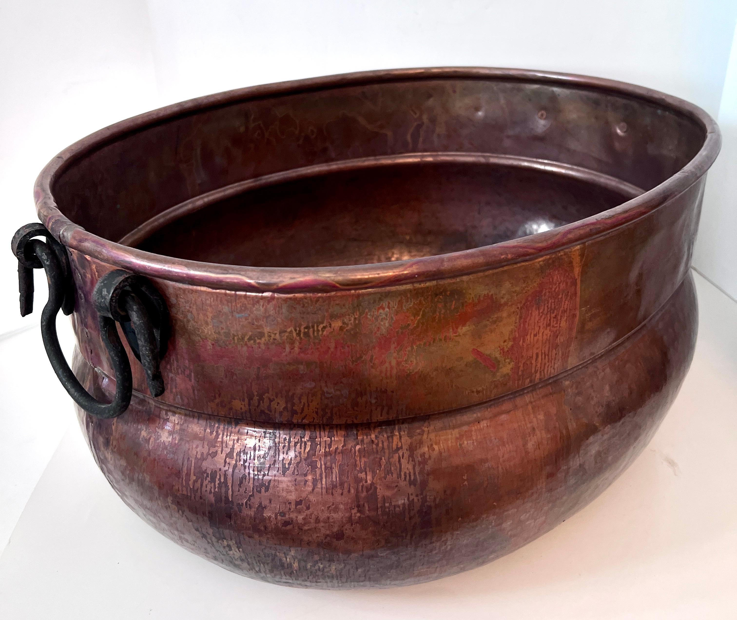 English 19th Century Copper Chimney Pot or Planter with Wrought Iron Handles For Sale