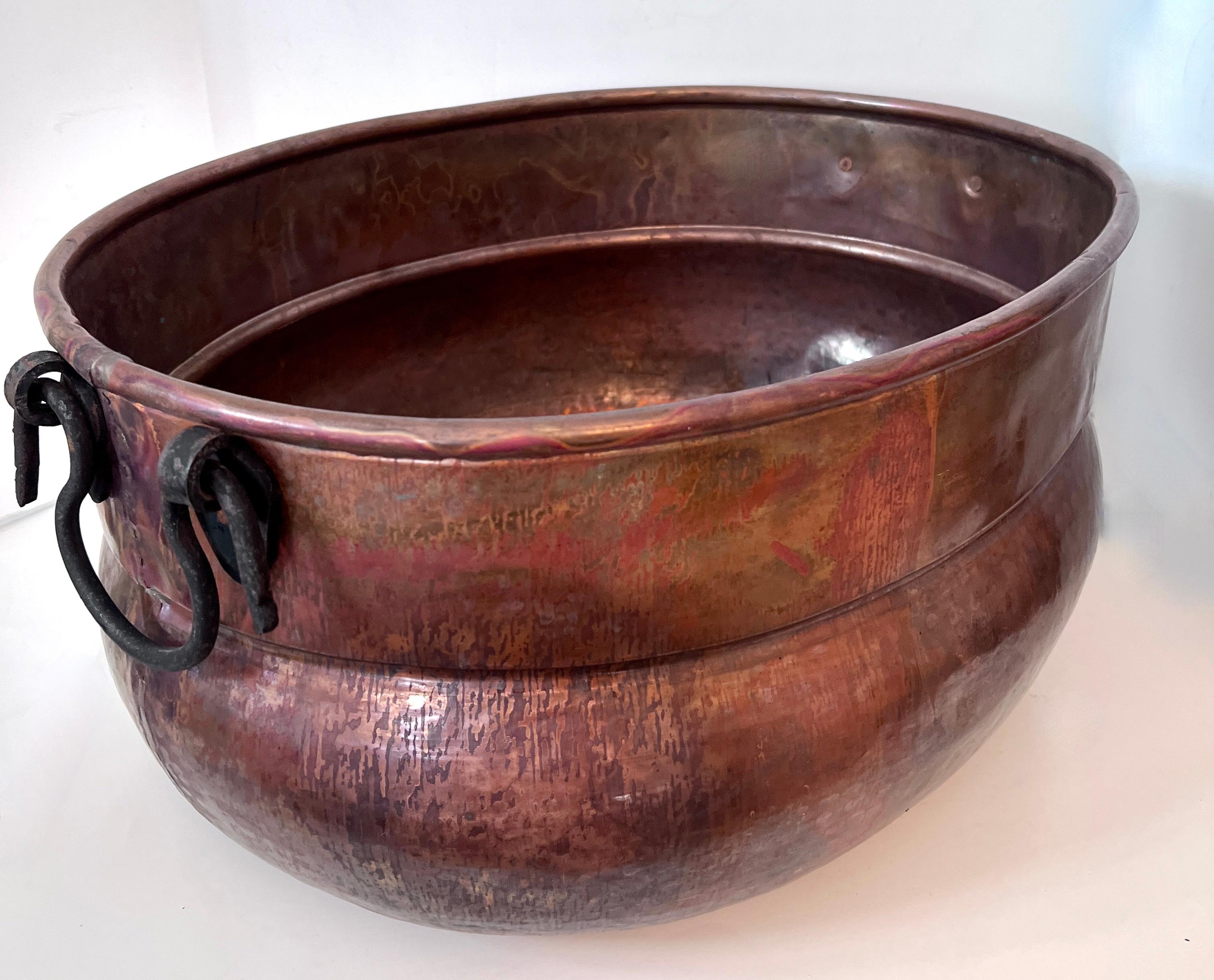 Hand-Crafted 19th Century Copper Chimney Pot or Planter with Wrought Iron Handles For Sale