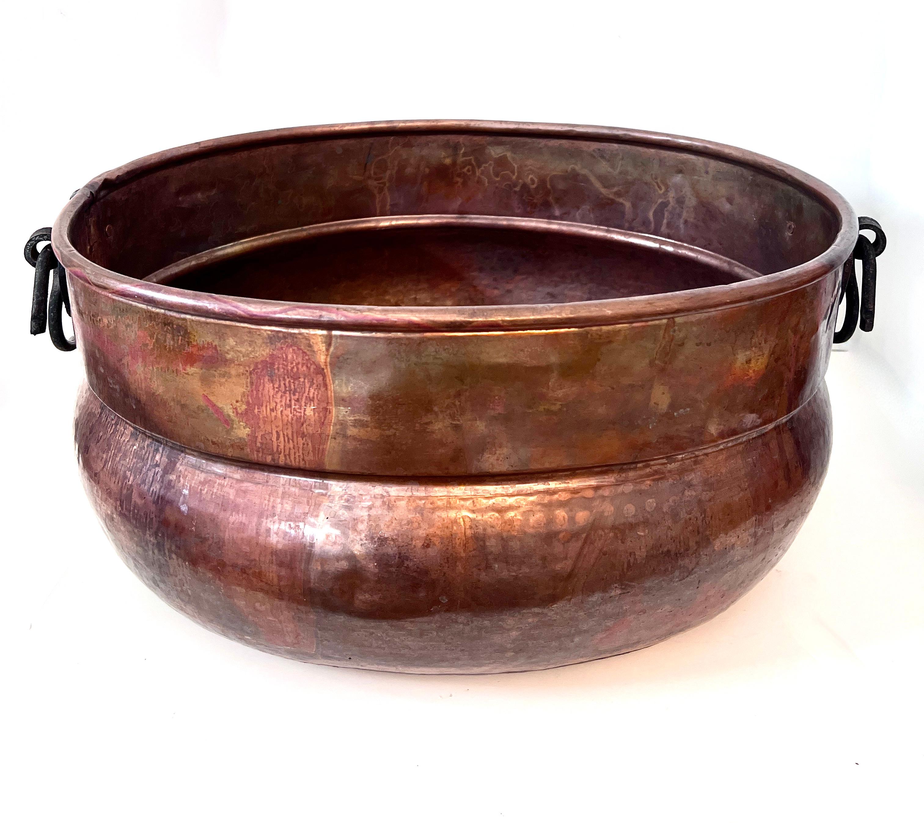 19th Century Copper Chimney Pot or Planter with Wrought Iron Handles In Good Condition For Sale In Los Angeles, CA