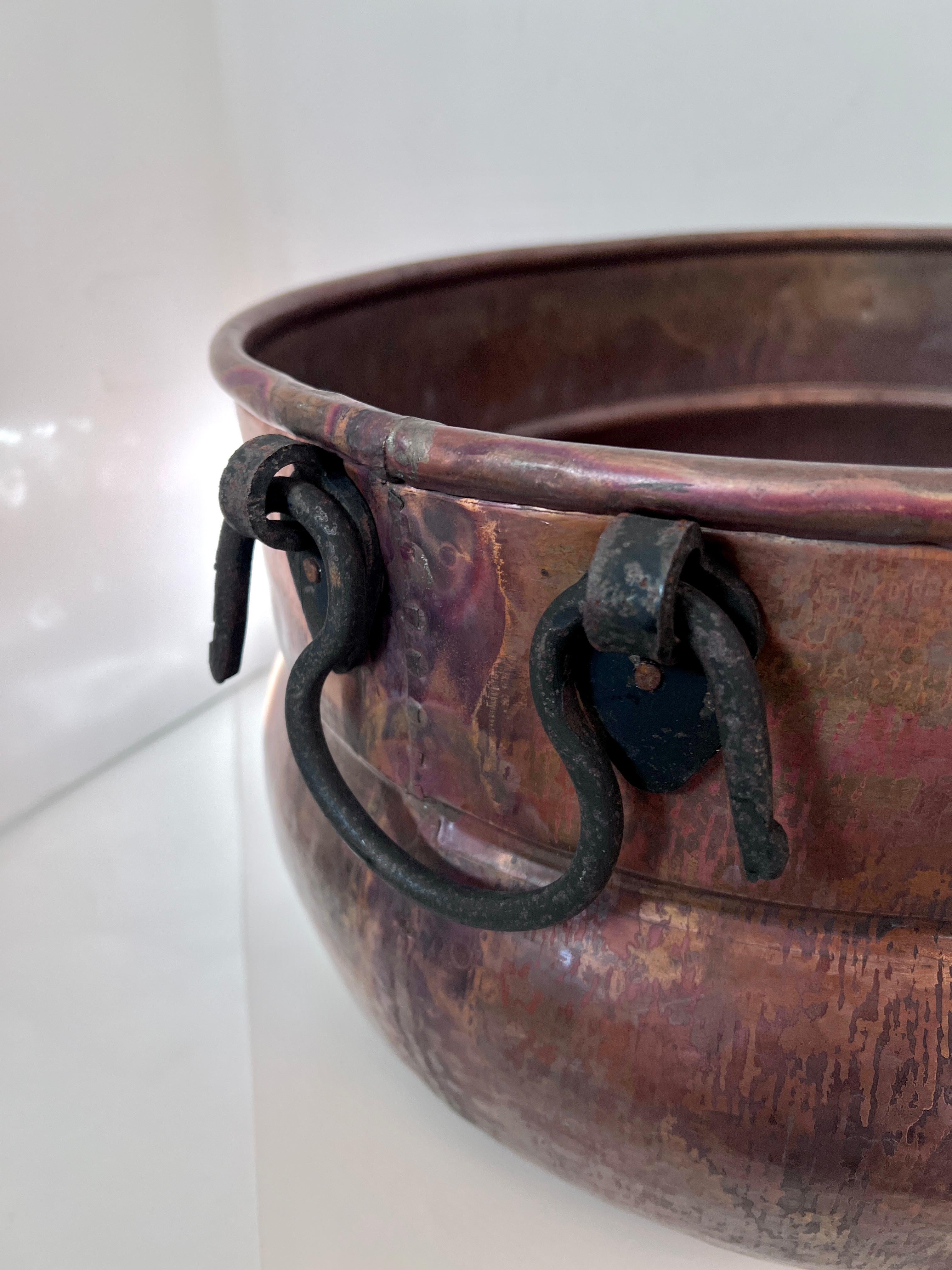 19th Century Copper Chimney Pot or Planter with Wrought Iron Handles For Sale 2