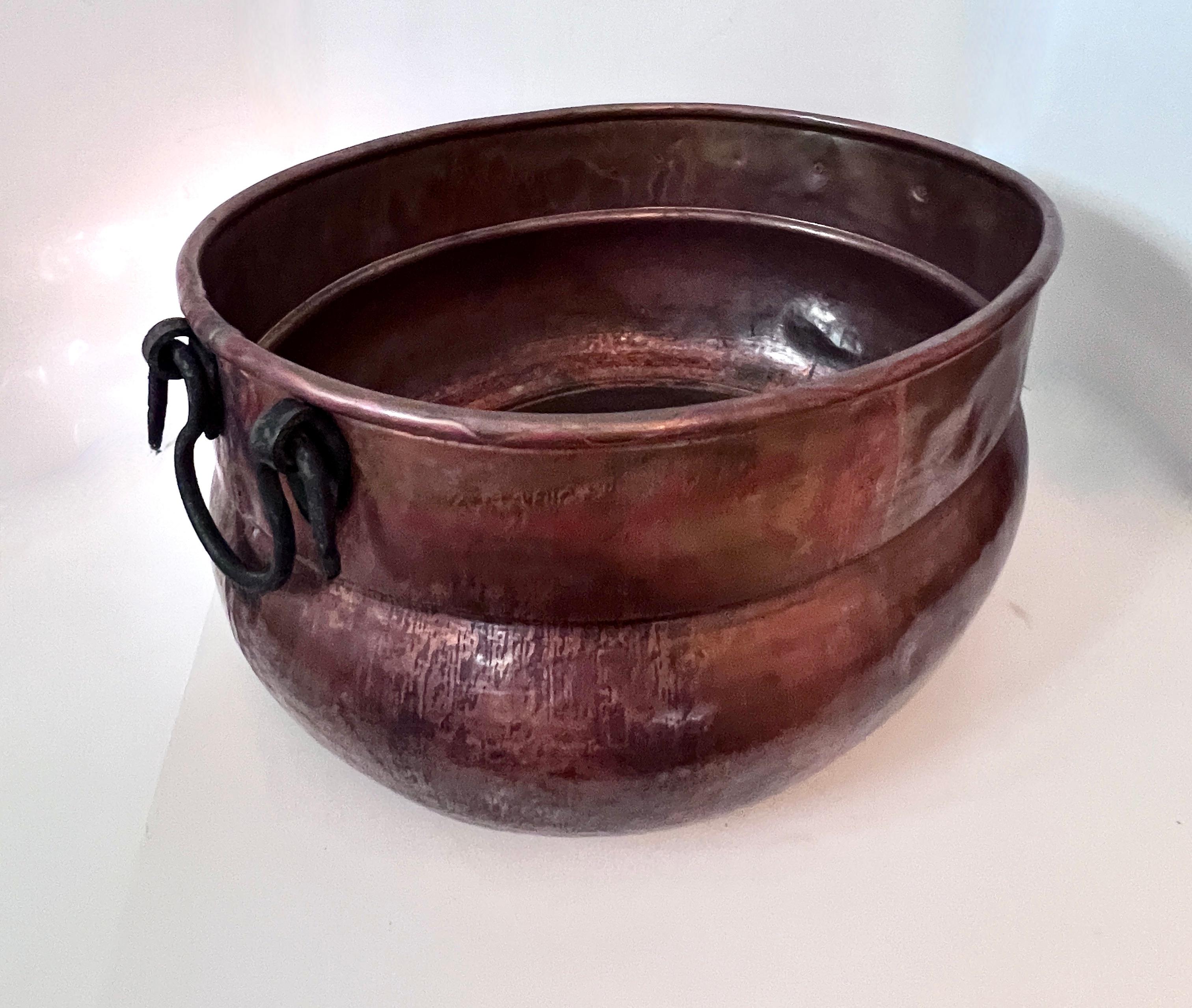 19th Century Copper Chimney Pot or Planter with Wrought Iron Handles For Sale 3