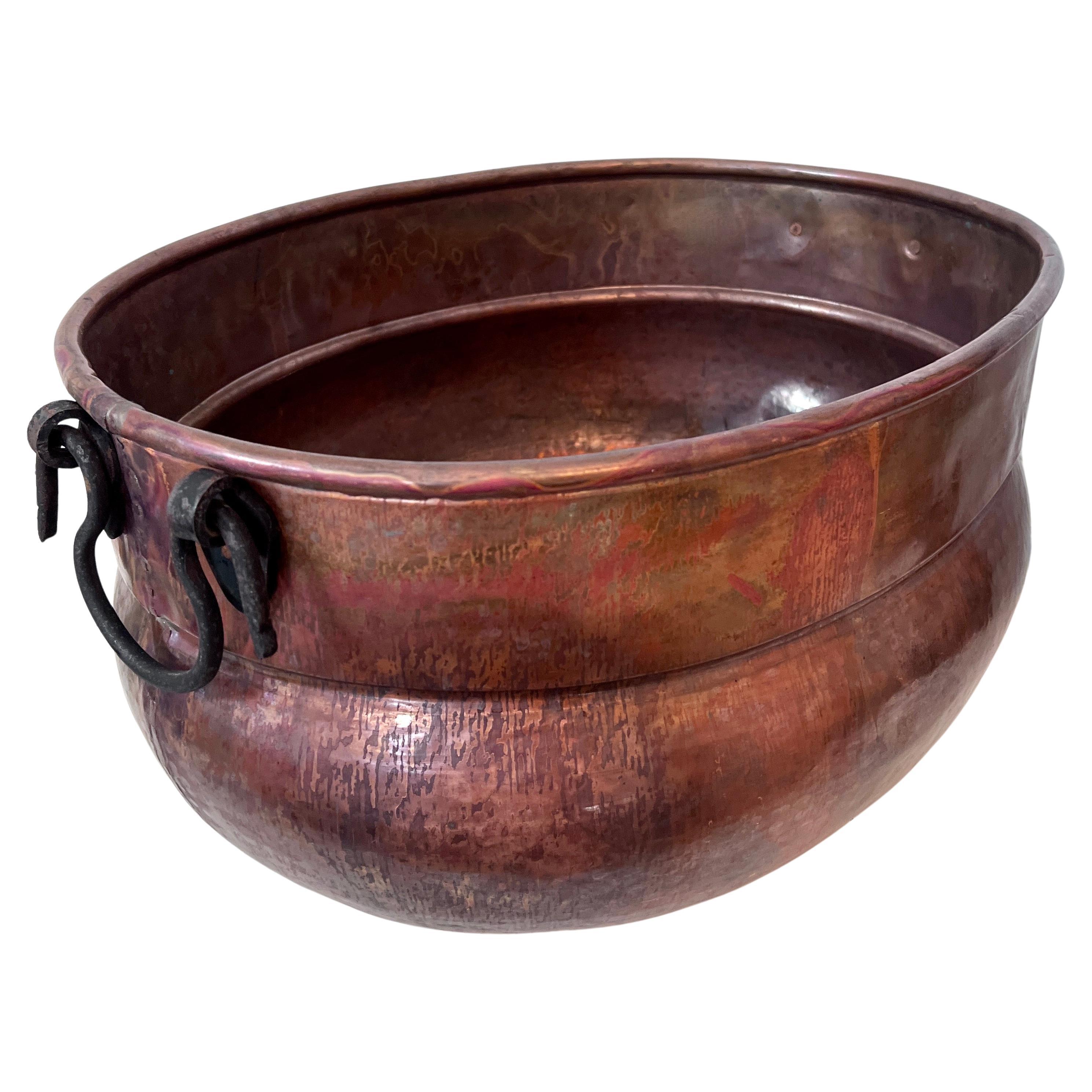 19th Century Copper Chimney Pot or Planter with Wrought Iron Handles