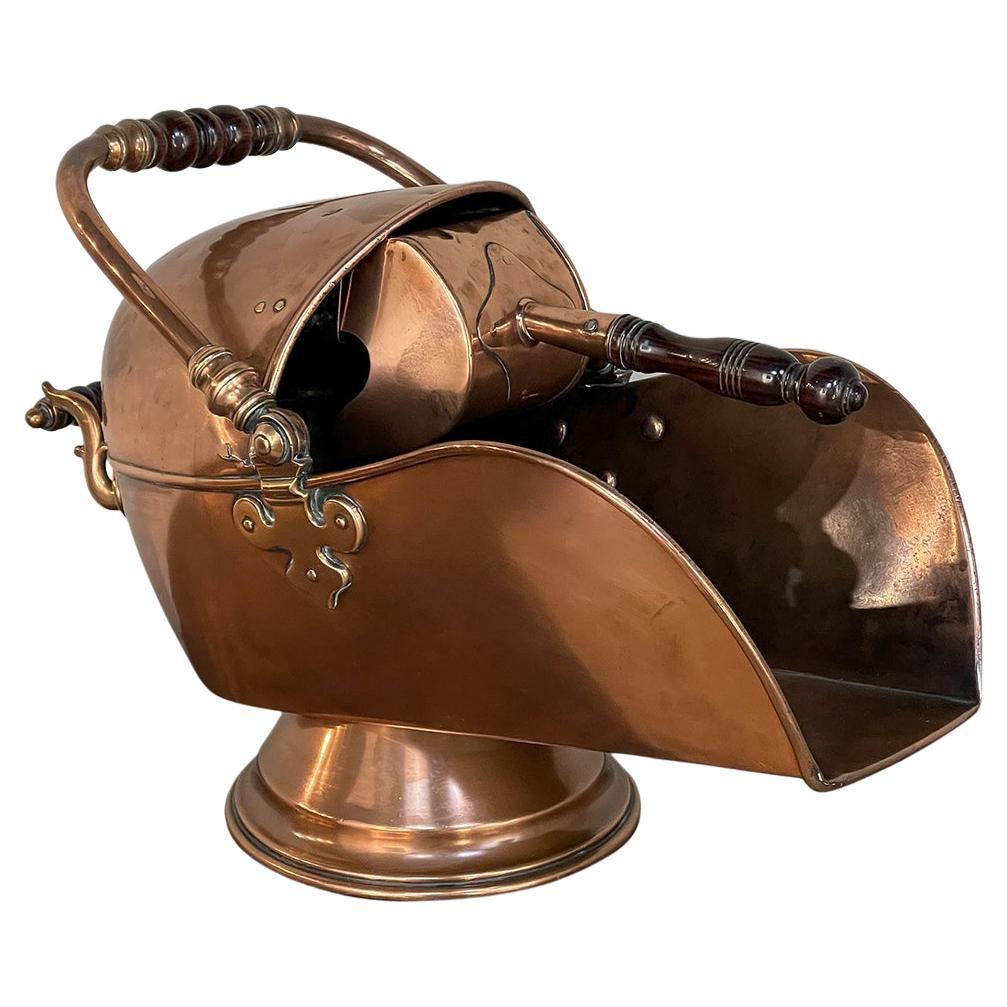 19th Century Copper Coal Scuttle with Scoop For Sale