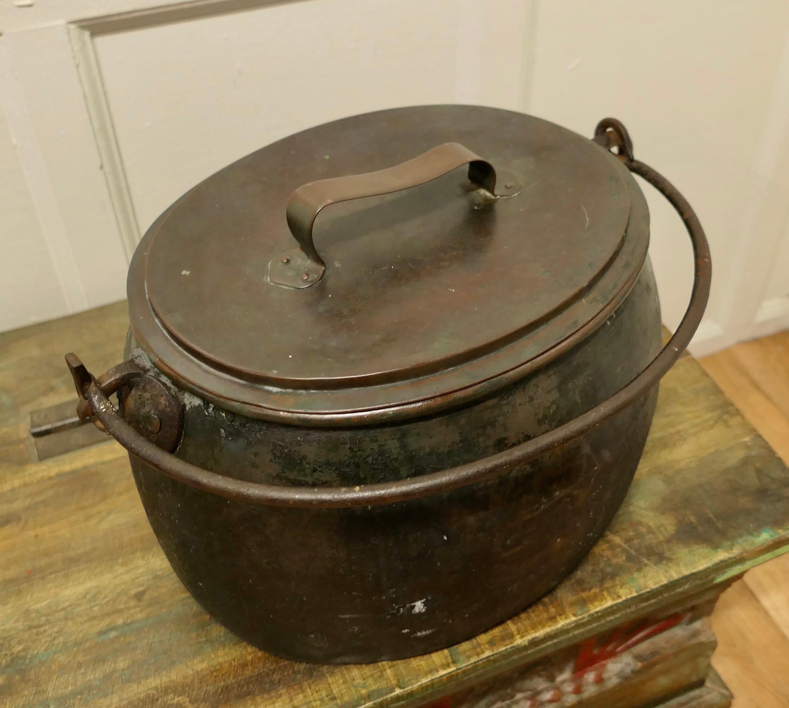19th Century Copper Cooking Pot Cauldron with Lid 1