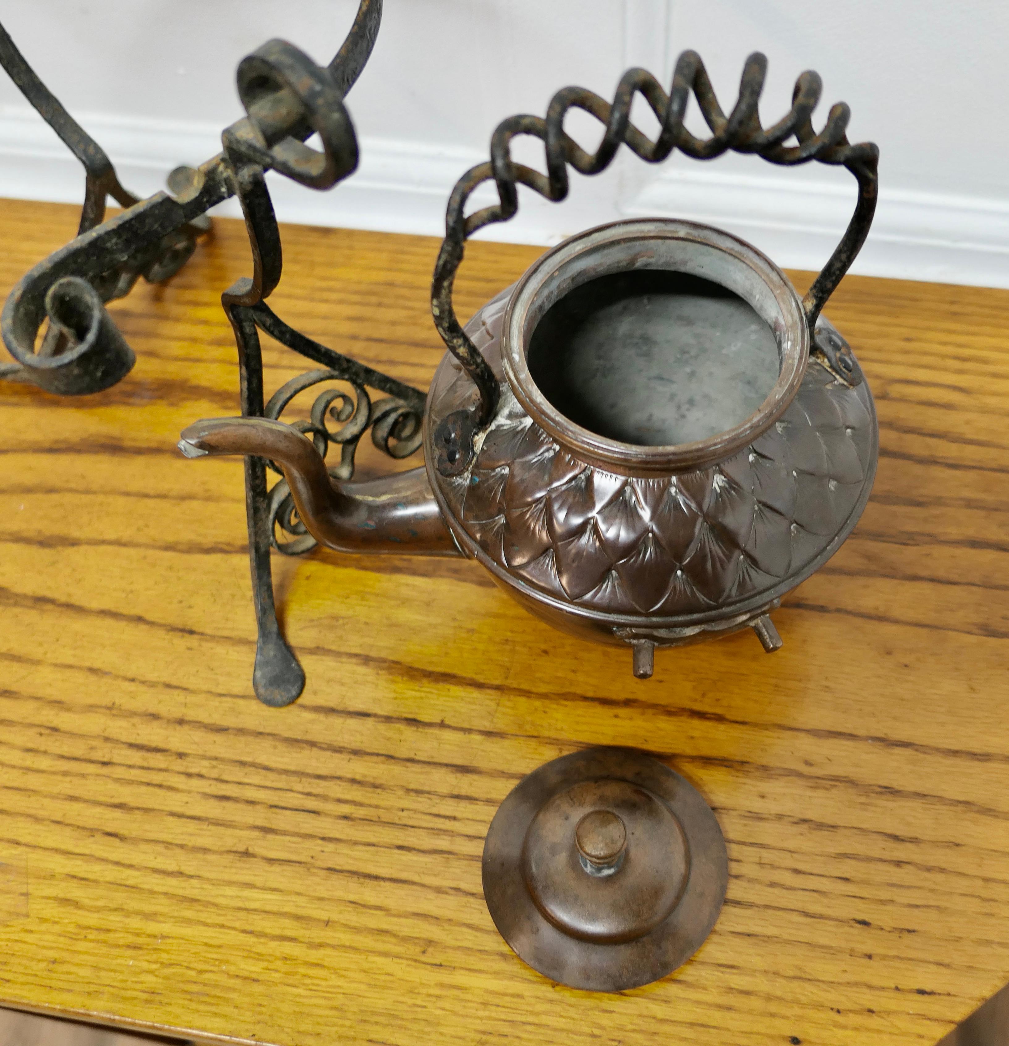Late 19th Century 19th Century Copper Kettle on a Wrought Iron Stand      For Sale