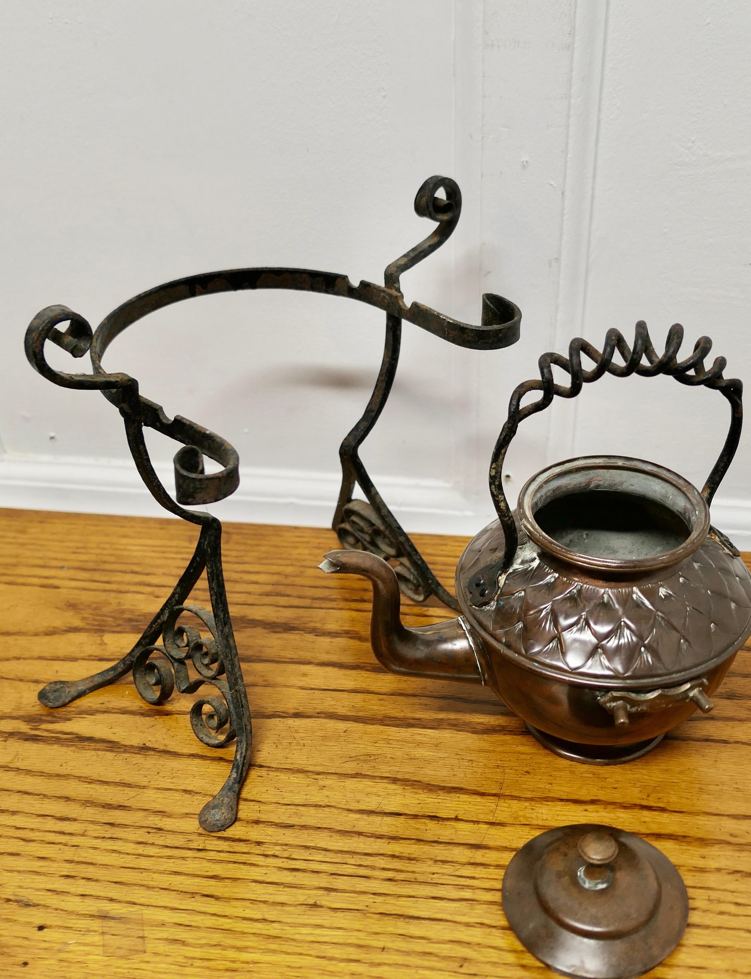 19th Century Copper Kettle on a Wrought Iron Stand      For Sale 1