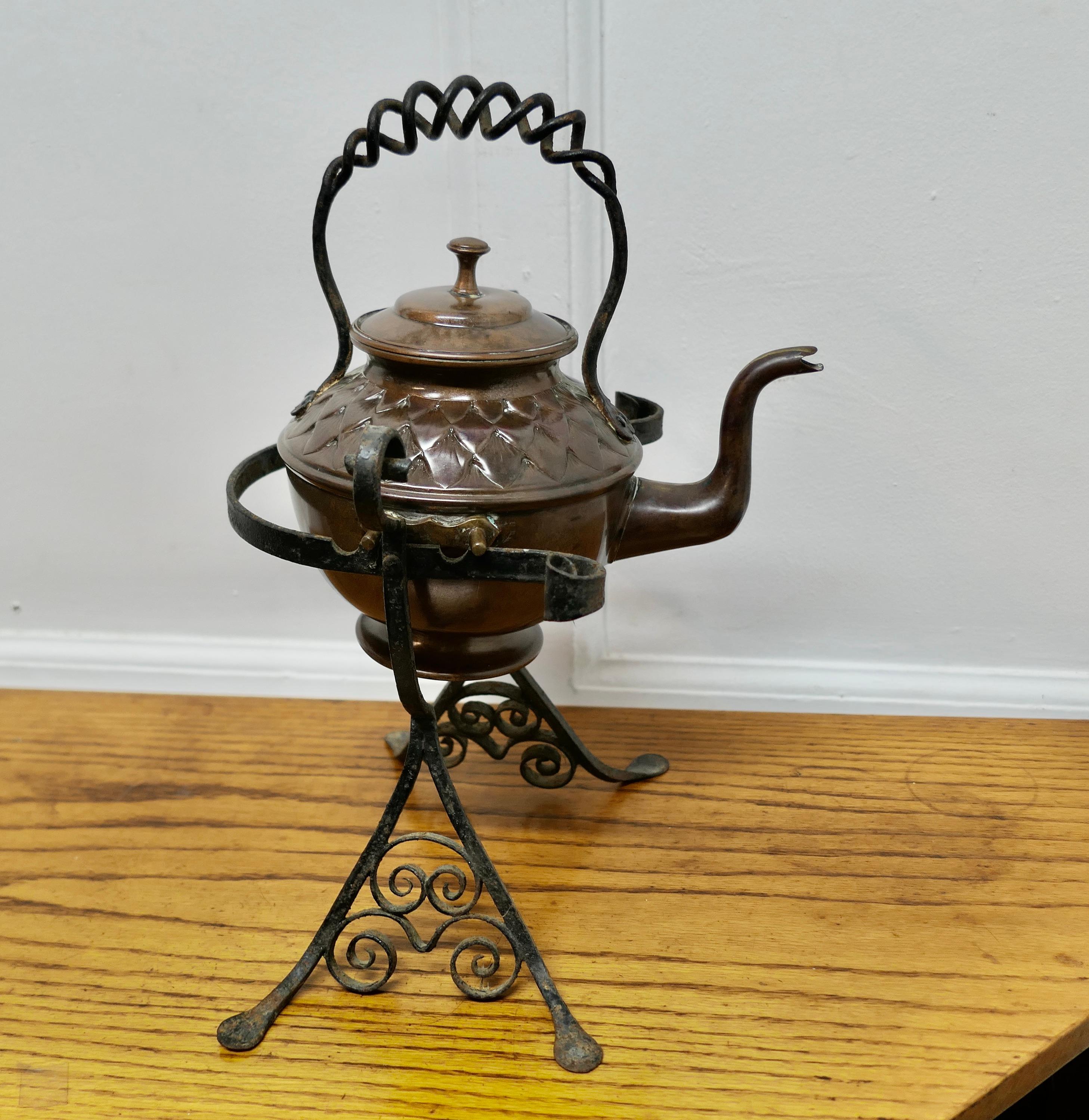 19th Century Copper Kettle on a Wrought Iron Stand      For Sale 2