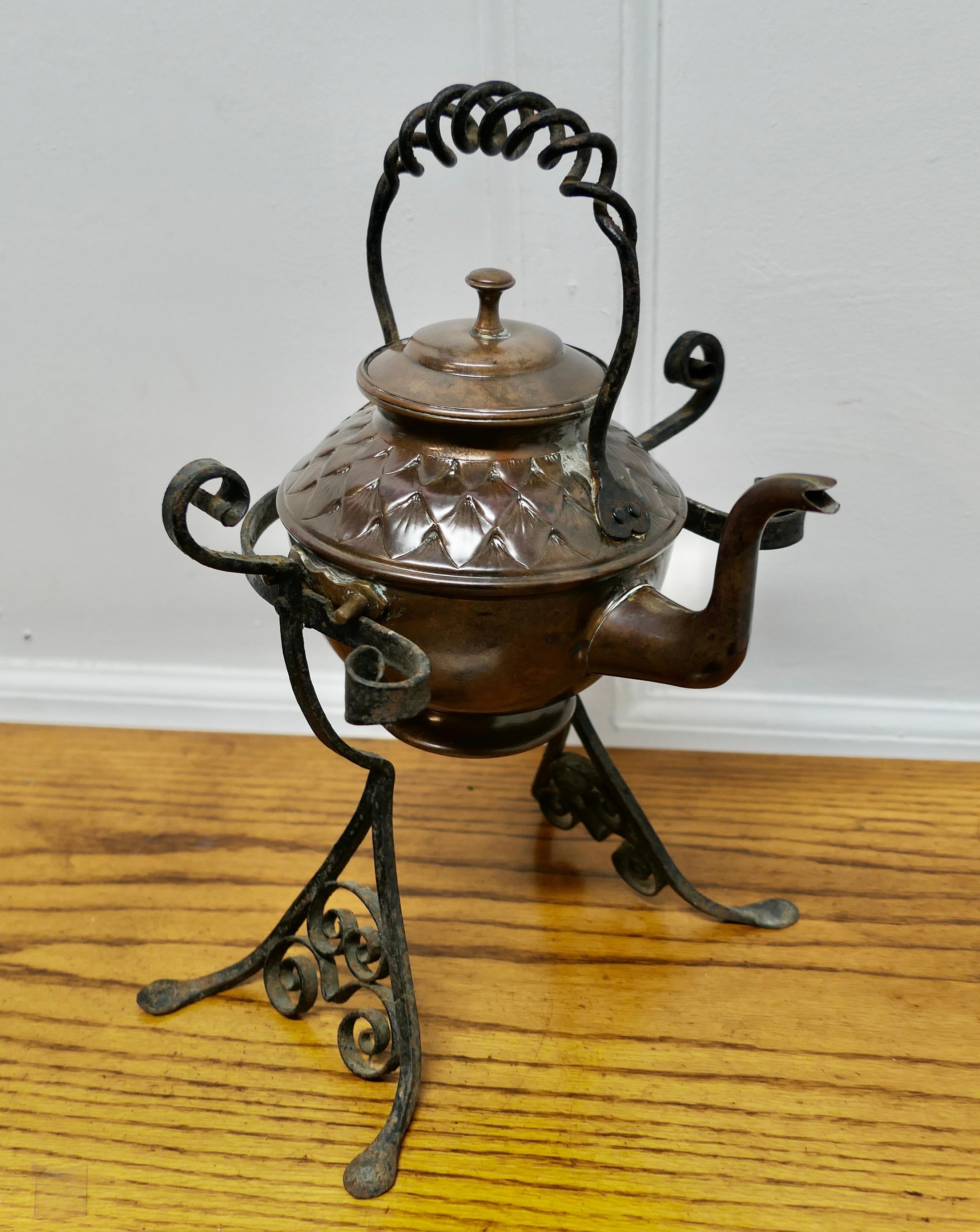 19th Century Copper Kettle on a Wrought Iron Stand      For Sale 3