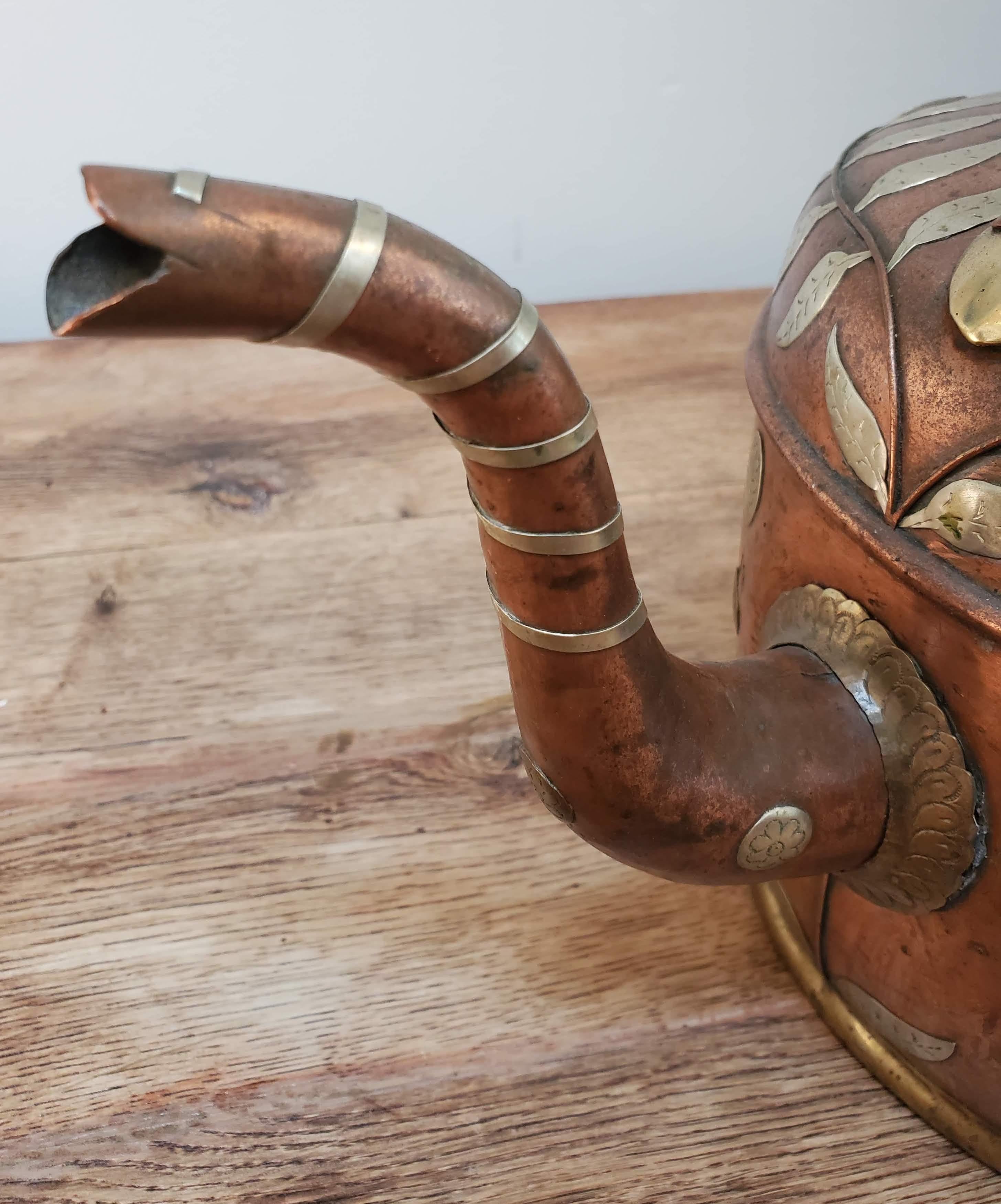 19th Century Copper Kettle with Brass & Silver Floral Decoration 6