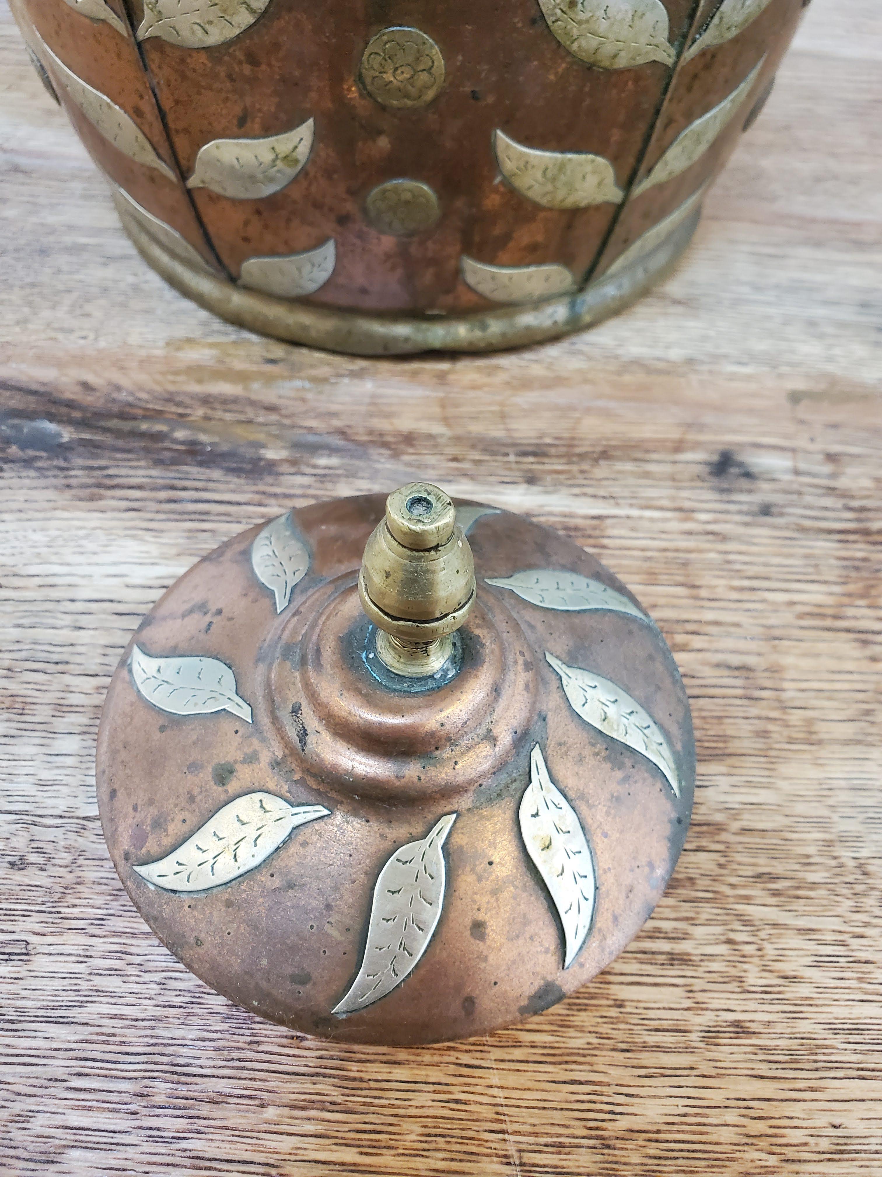 19th Century Copper Kettle with Brass & Silver Floral Decoration 4