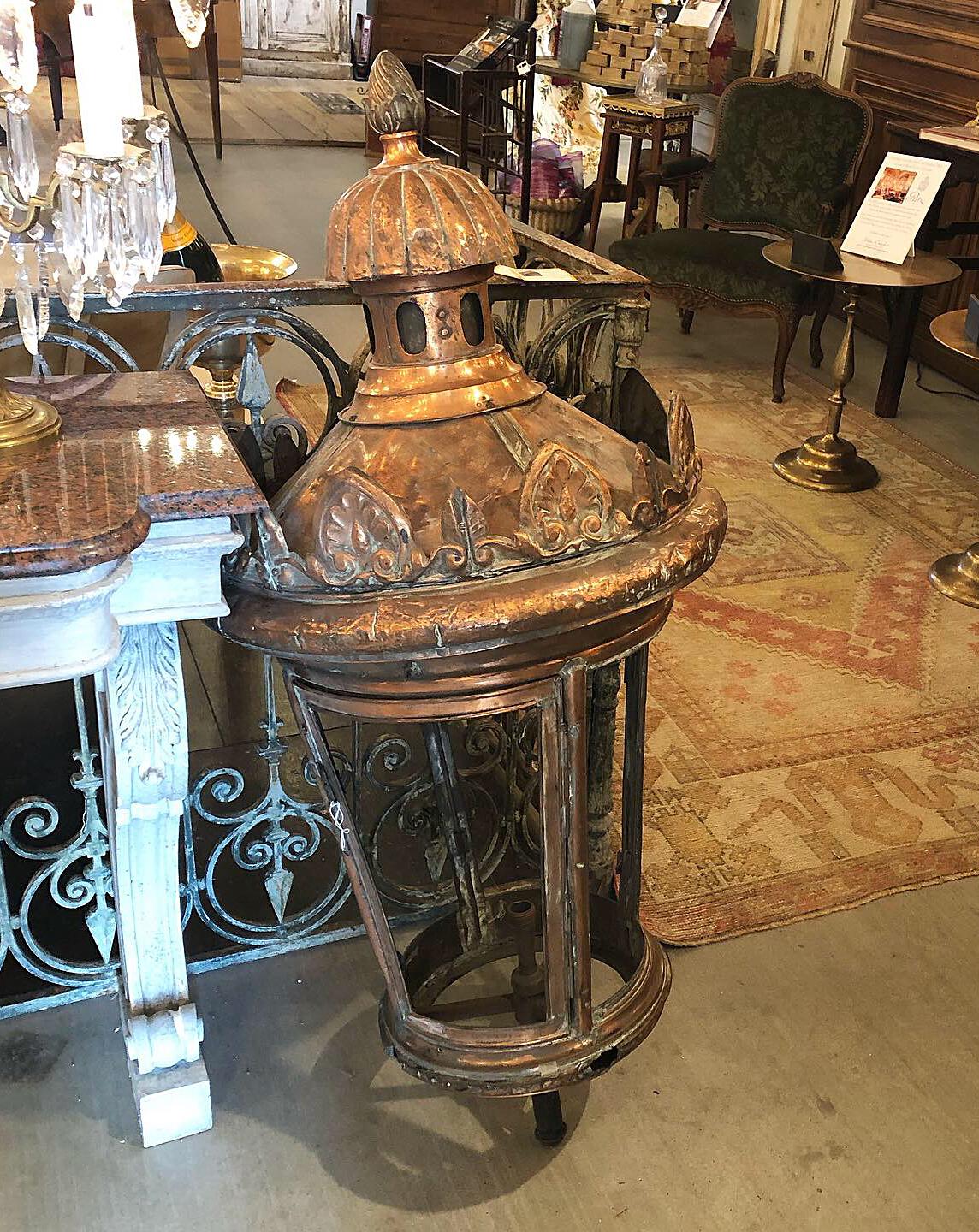 19th Century Copper Lantern In Distressed Condition For Sale In Brenham, TX