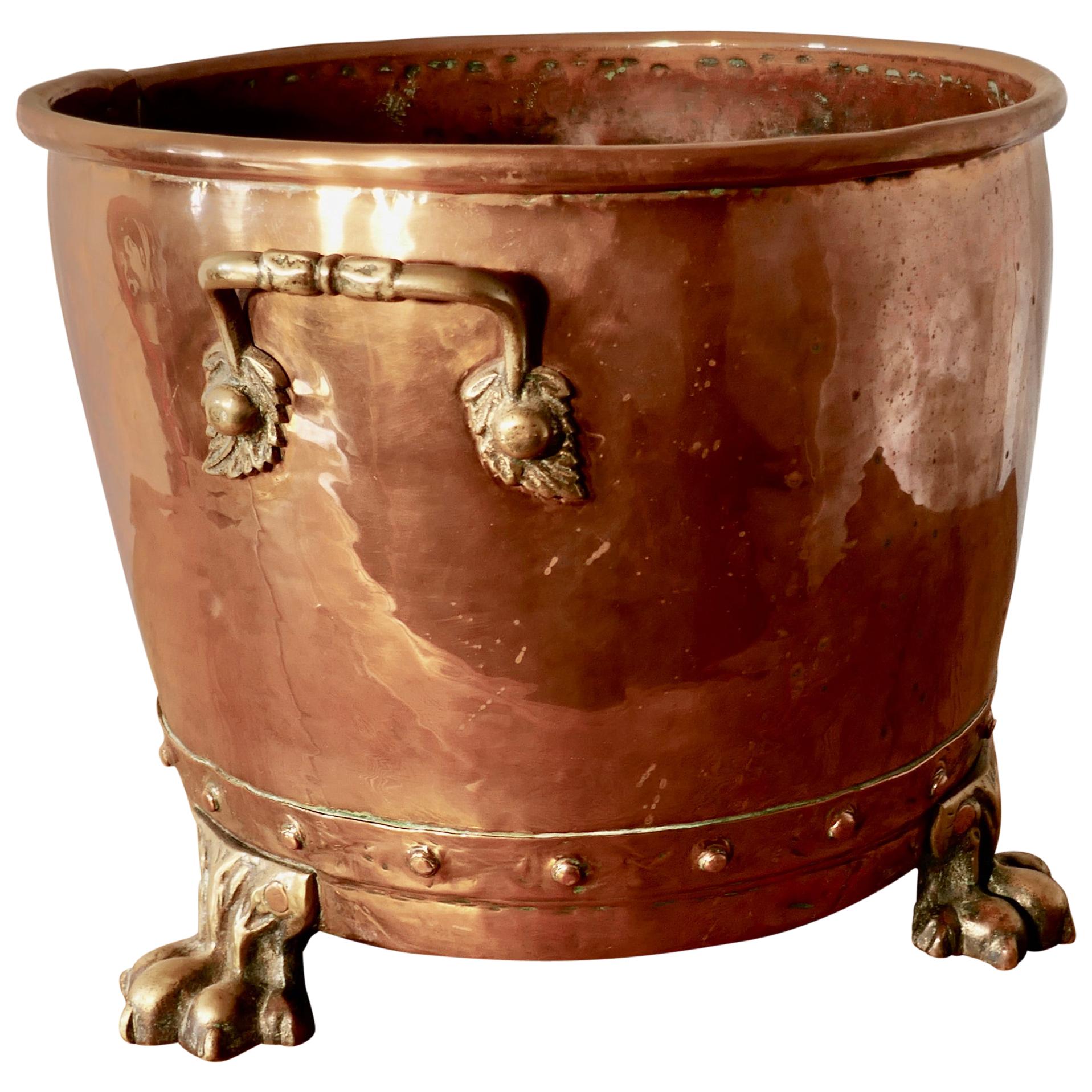 19th Century Copper Log Bin Cauldron