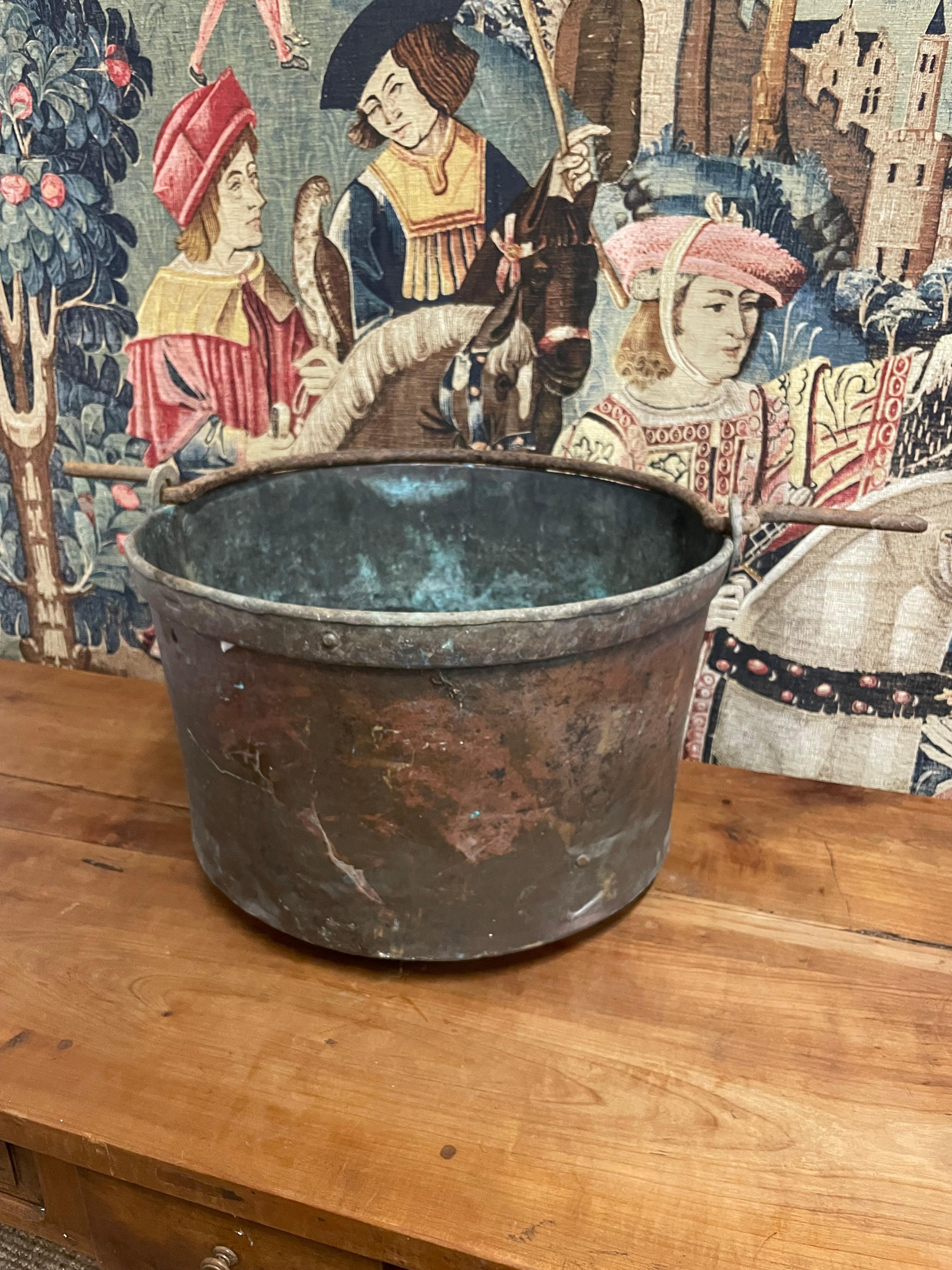 Very decorative 19th century cheese making pot 

French circa 1850’s would make a great log bin / garden planter 

Height 15 inches 
Width  37 inches 
Depth  24 inches