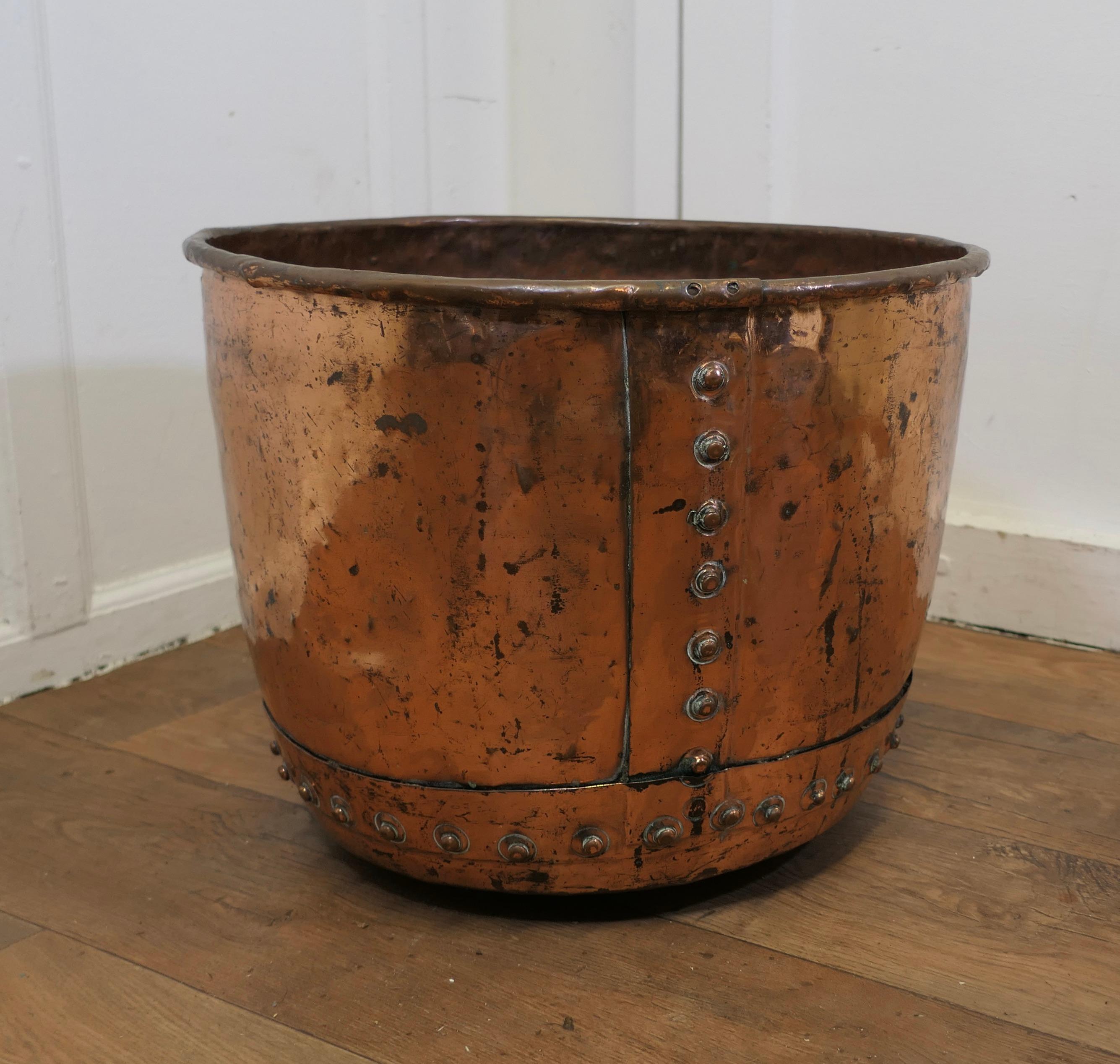 Kupfer Log Bin oder Cauldron-Pflanzgefäß aus dem 19. Jahrhundert 4
