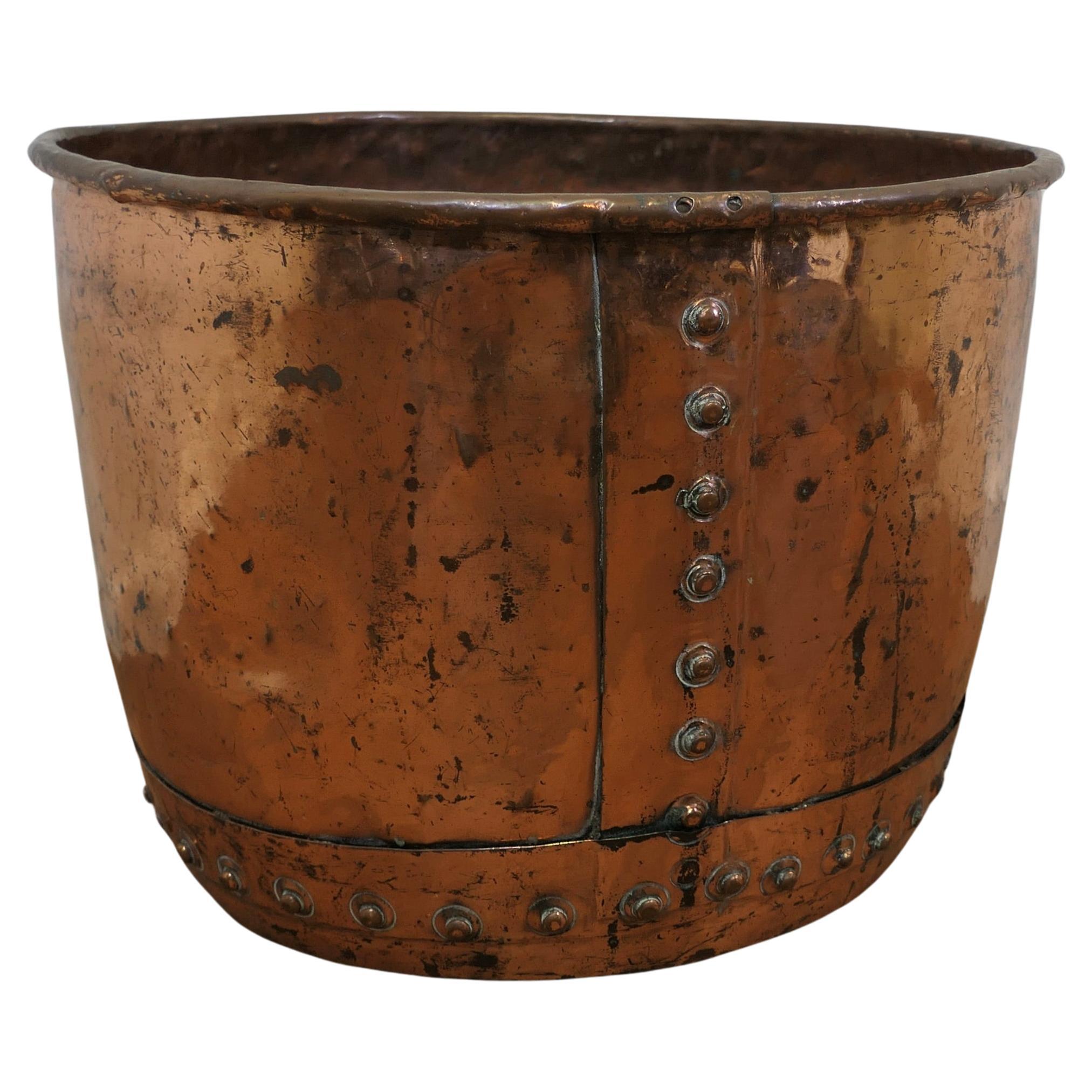 Kupfer Log Bin oder Cauldron-Pflanzgefäß aus dem 19. Jahrhundert   