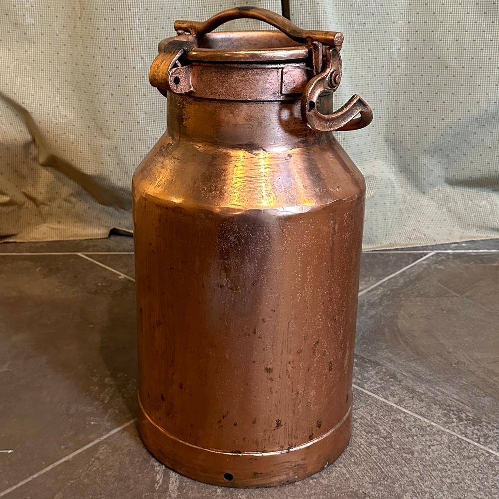 19th Century Copper Milk Can is a testament both to ingenious engineering as well as a bygone era, when 24 hour convenience stores didn't exist, and folks got by with fresh milk deliveries almost every day.  The dairy farms used these sturdy