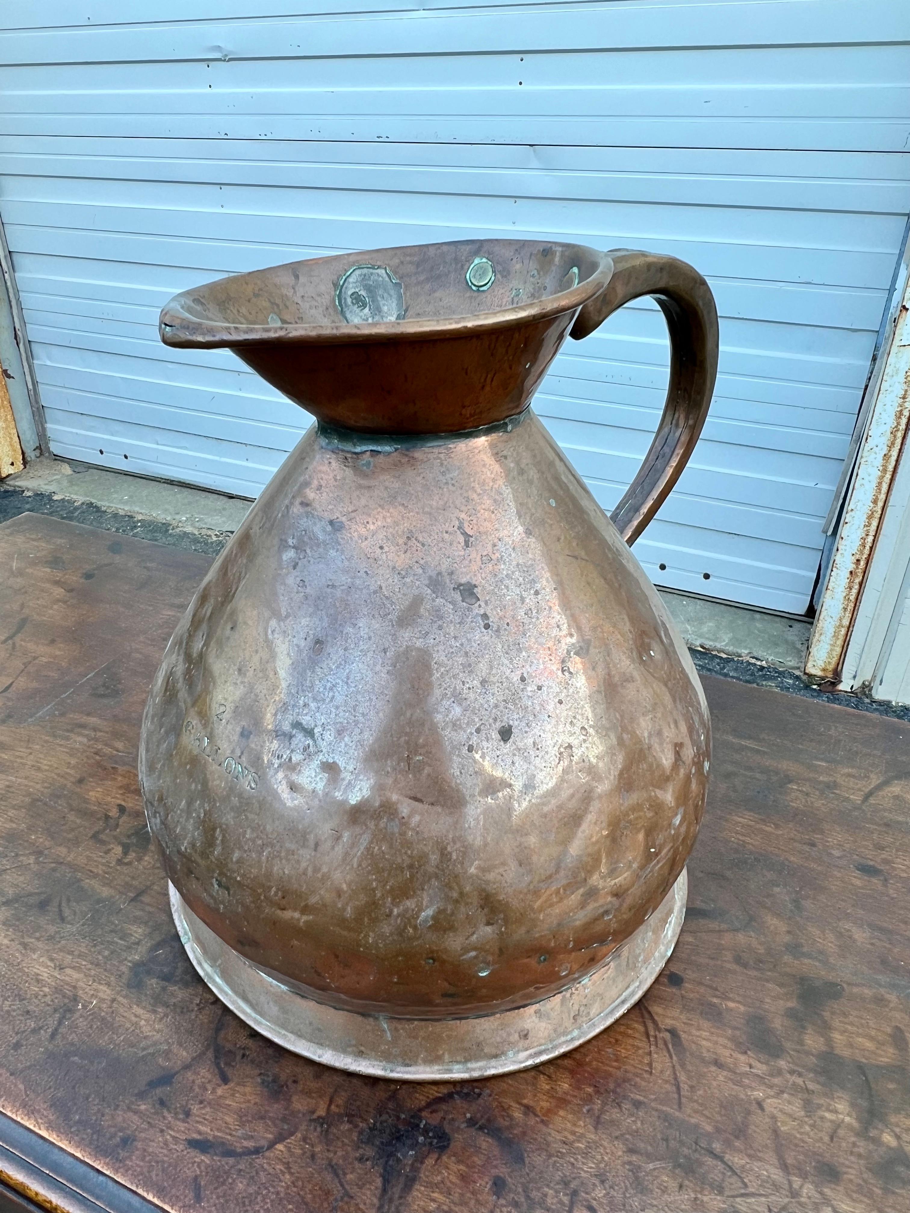 English 19th Century 2 Gallon Copper Pitcher or Measure For Sale