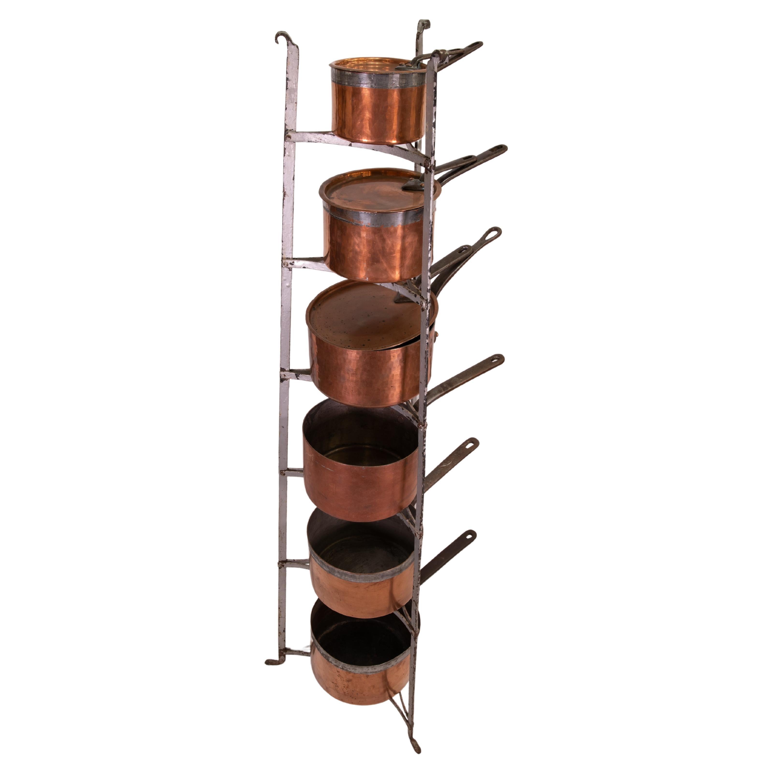 19th  Century Copper Pots on Iron Stand