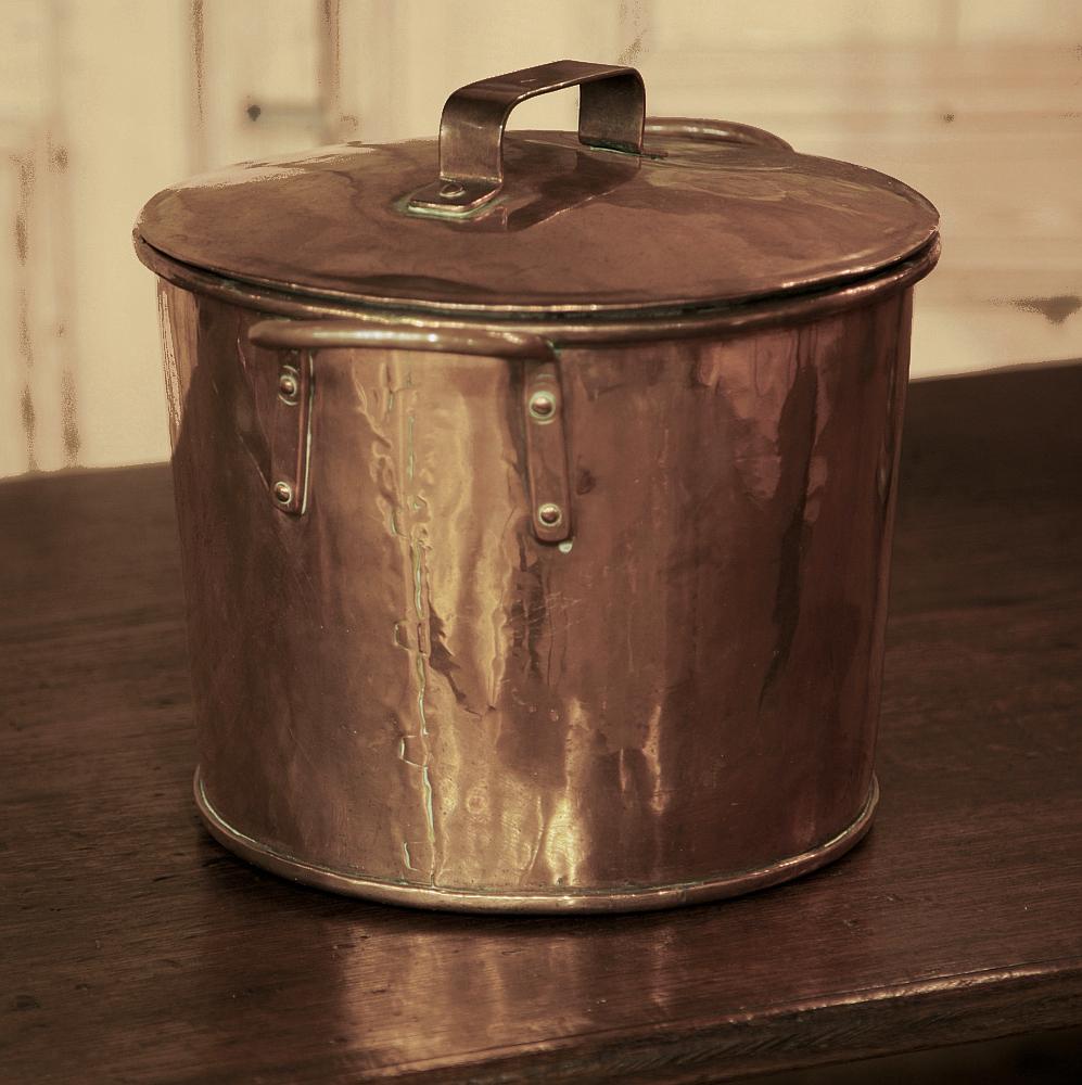 Rustic 19th Century Copper Stock Pot with Lid