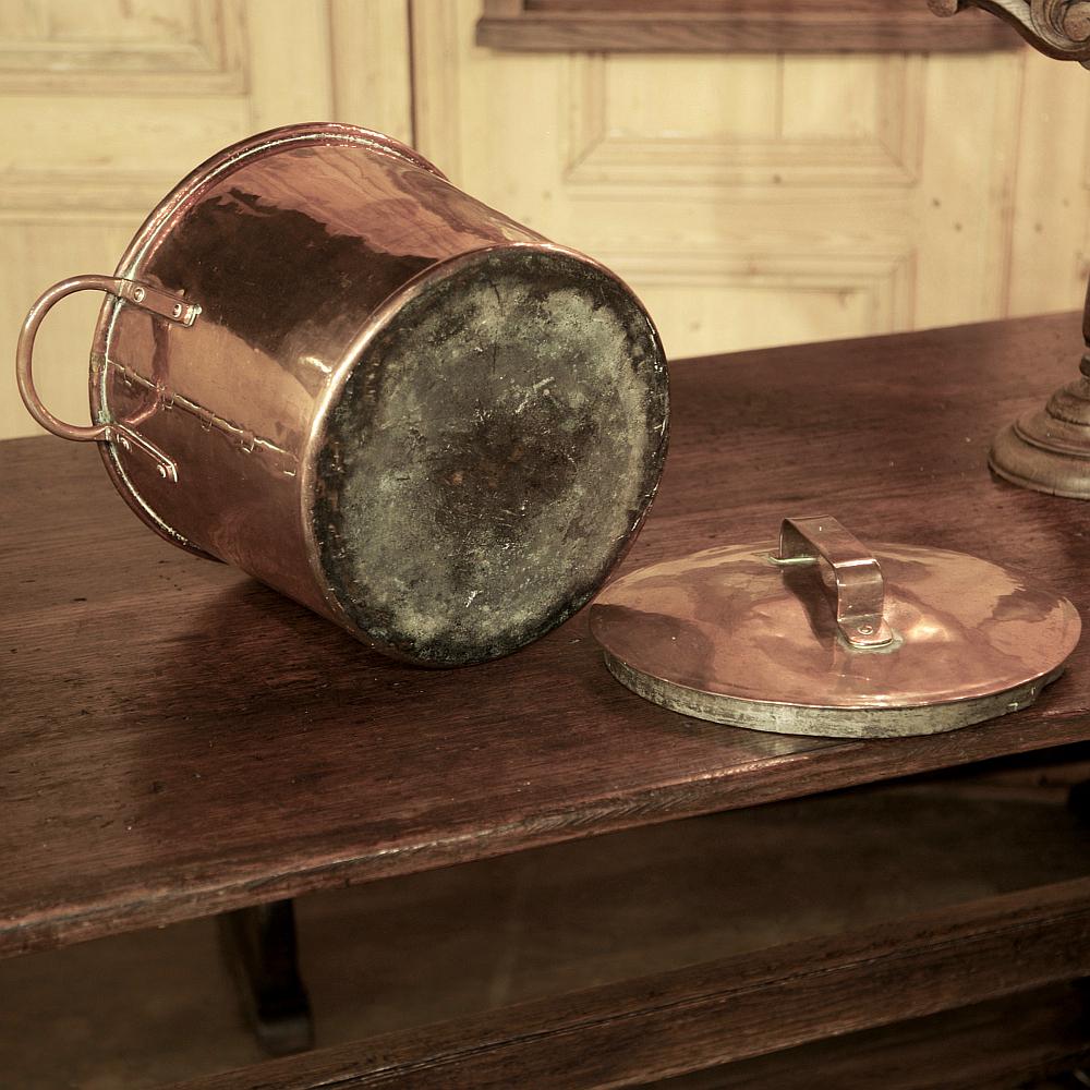 Hand-Crafted 19th Century Copper Stock Pot with Lid