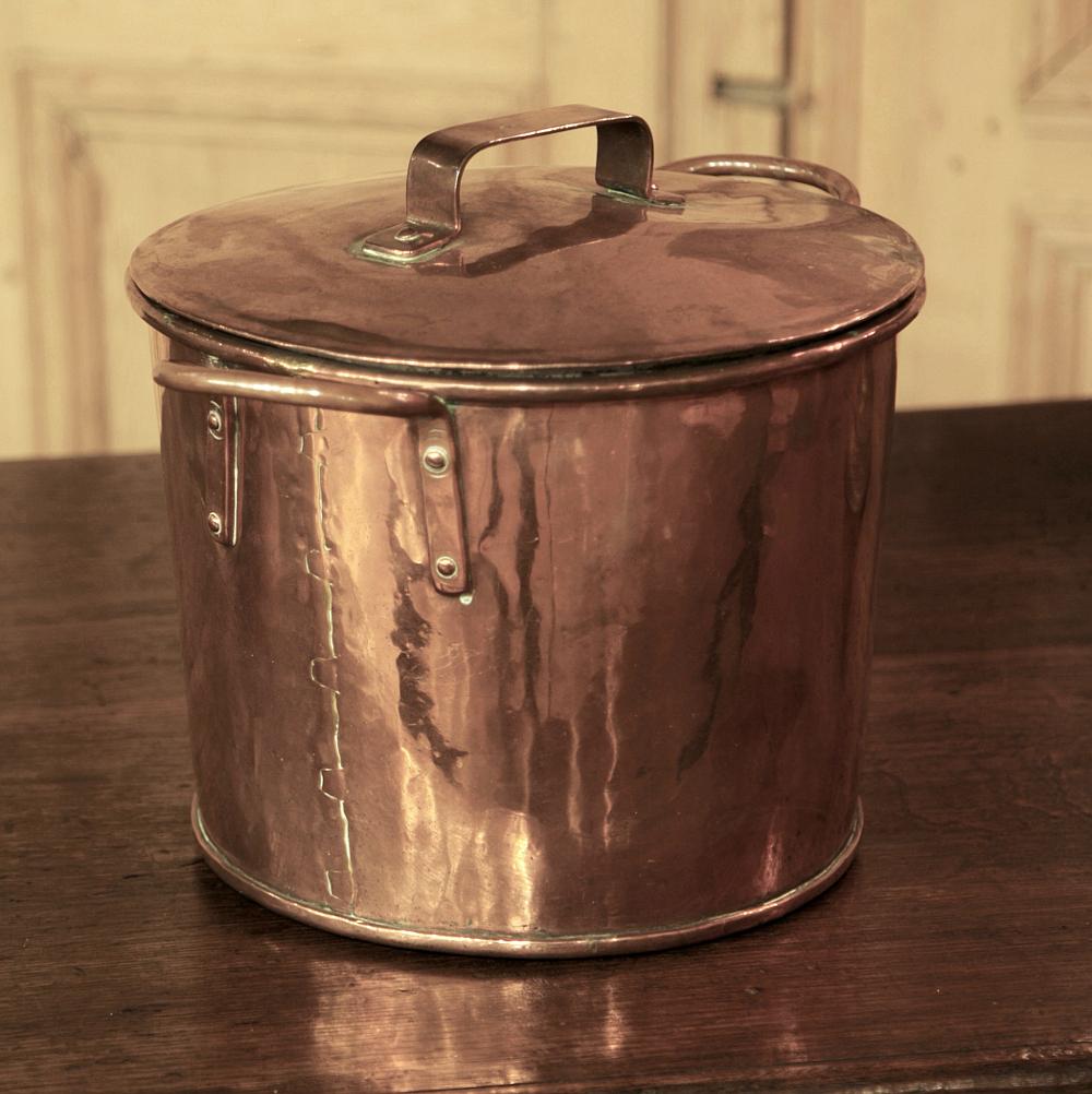 19th Century Copper Stock Pot with Lid In Good Condition In Dallas, TX