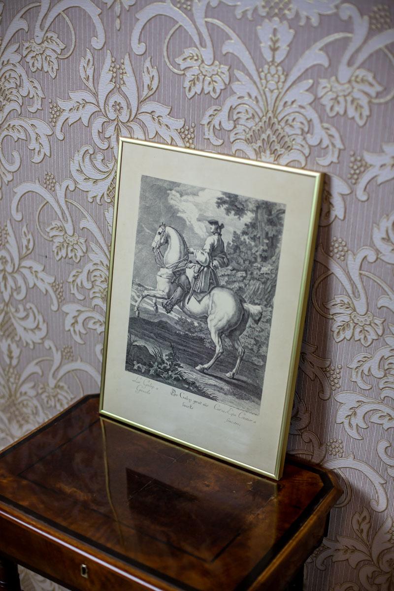 Kupferplattengravur des 19. Jahrhunderts von J.E. Ridinger, Reiter im Zustand „Gut“ im Angebot in Opole, PL