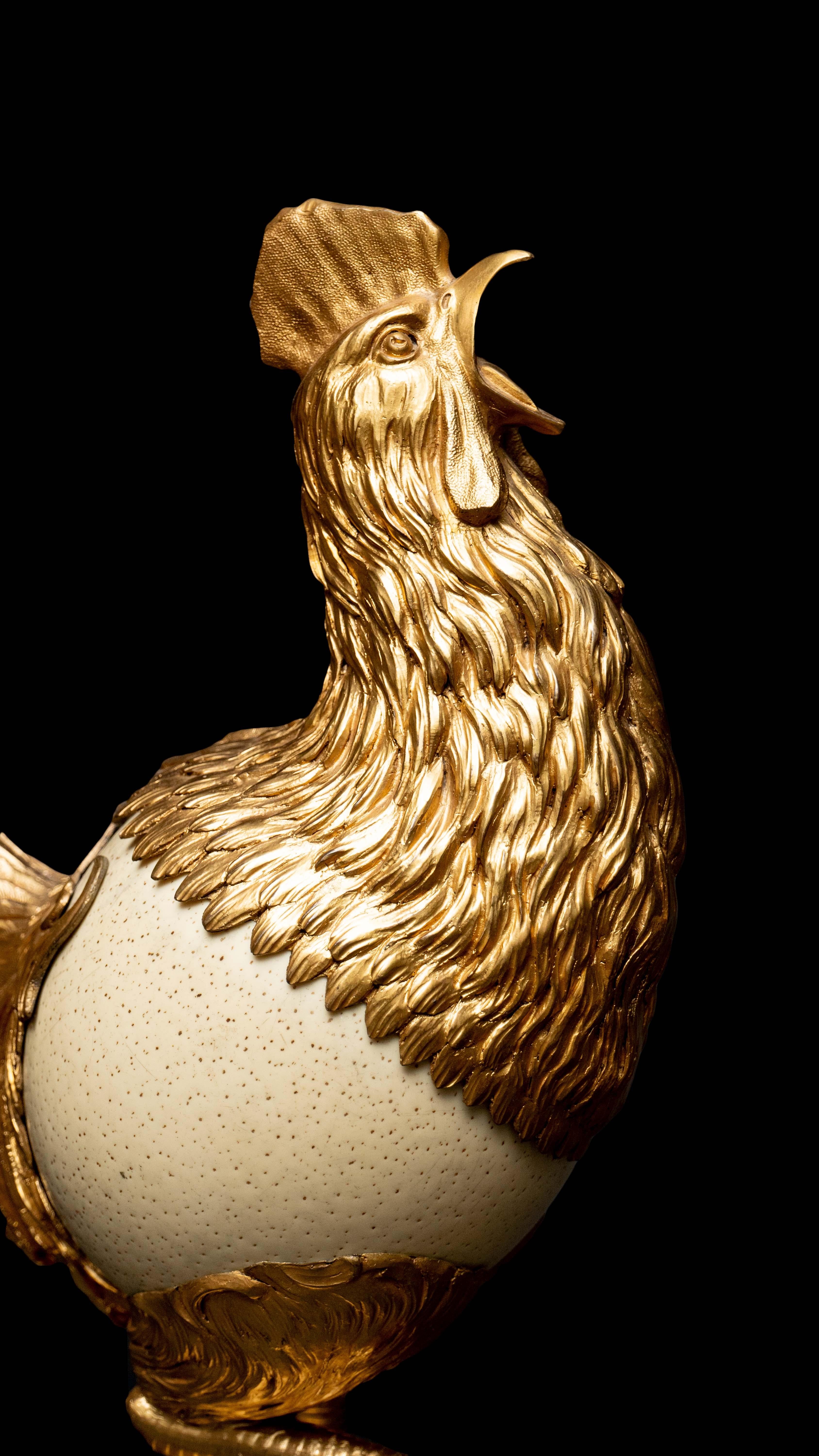 Gilt 19th Century Coq with an Ostrich Egg Body