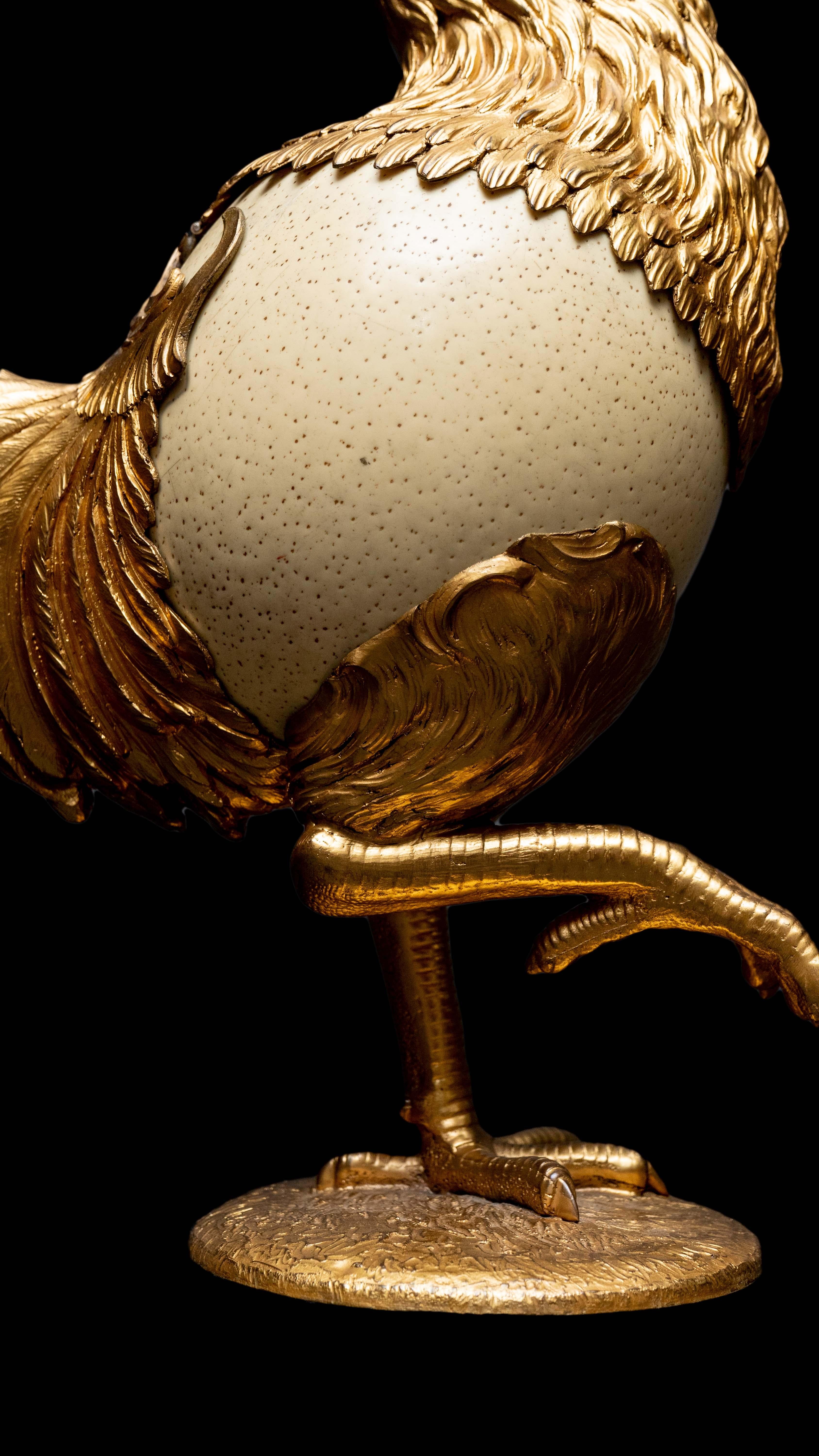 19th Century Coq with an Ostrich Egg Body In Excellent Condition In New York, NY