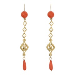 19th Century Coral 18 Karat Yellow Gold Dangle Earrings