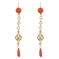 19th Century Coral 18 Karat Yellow Gold Dangle Earrings
