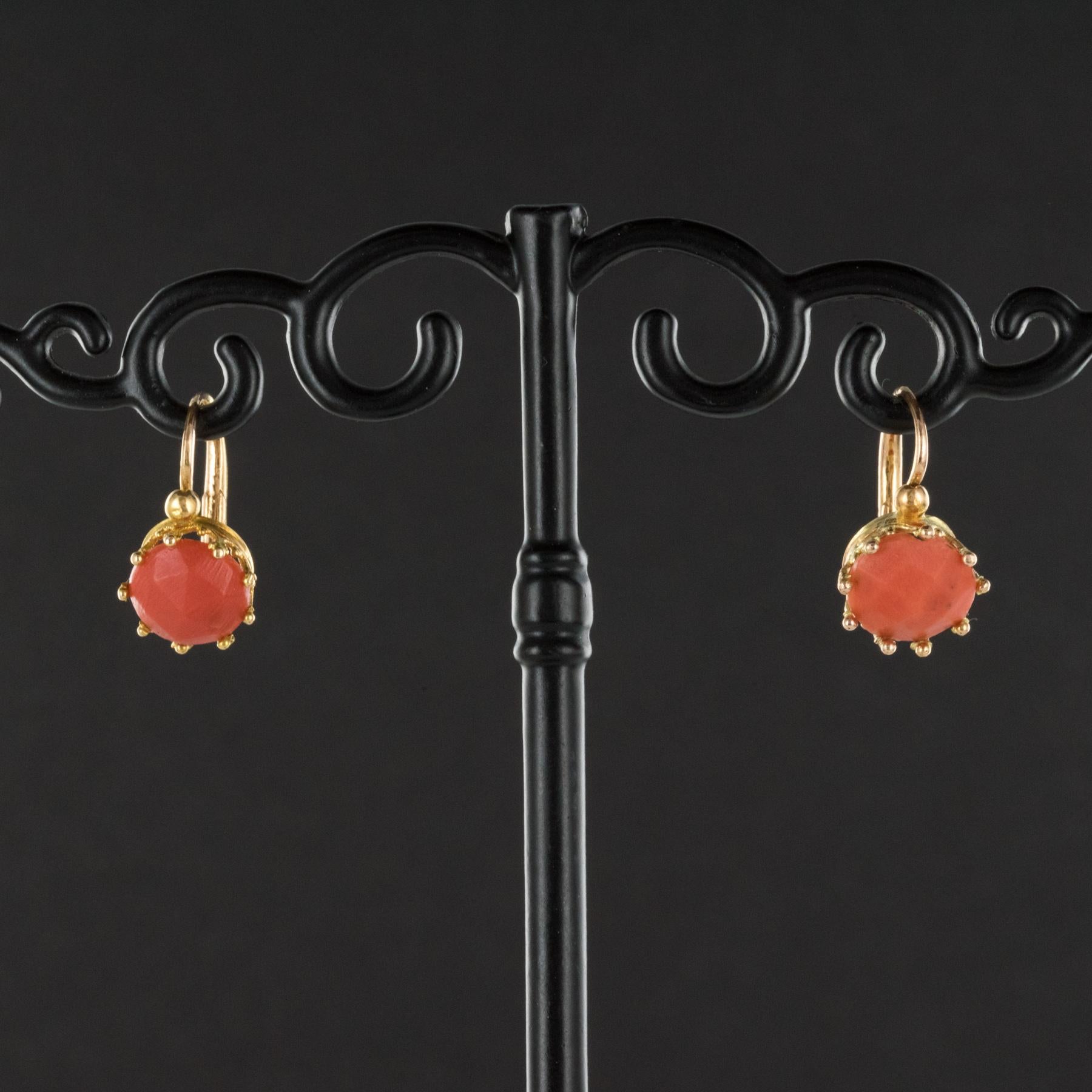 Women's 19th Century Coral 18 Karats Rose Gold Drop Earrings