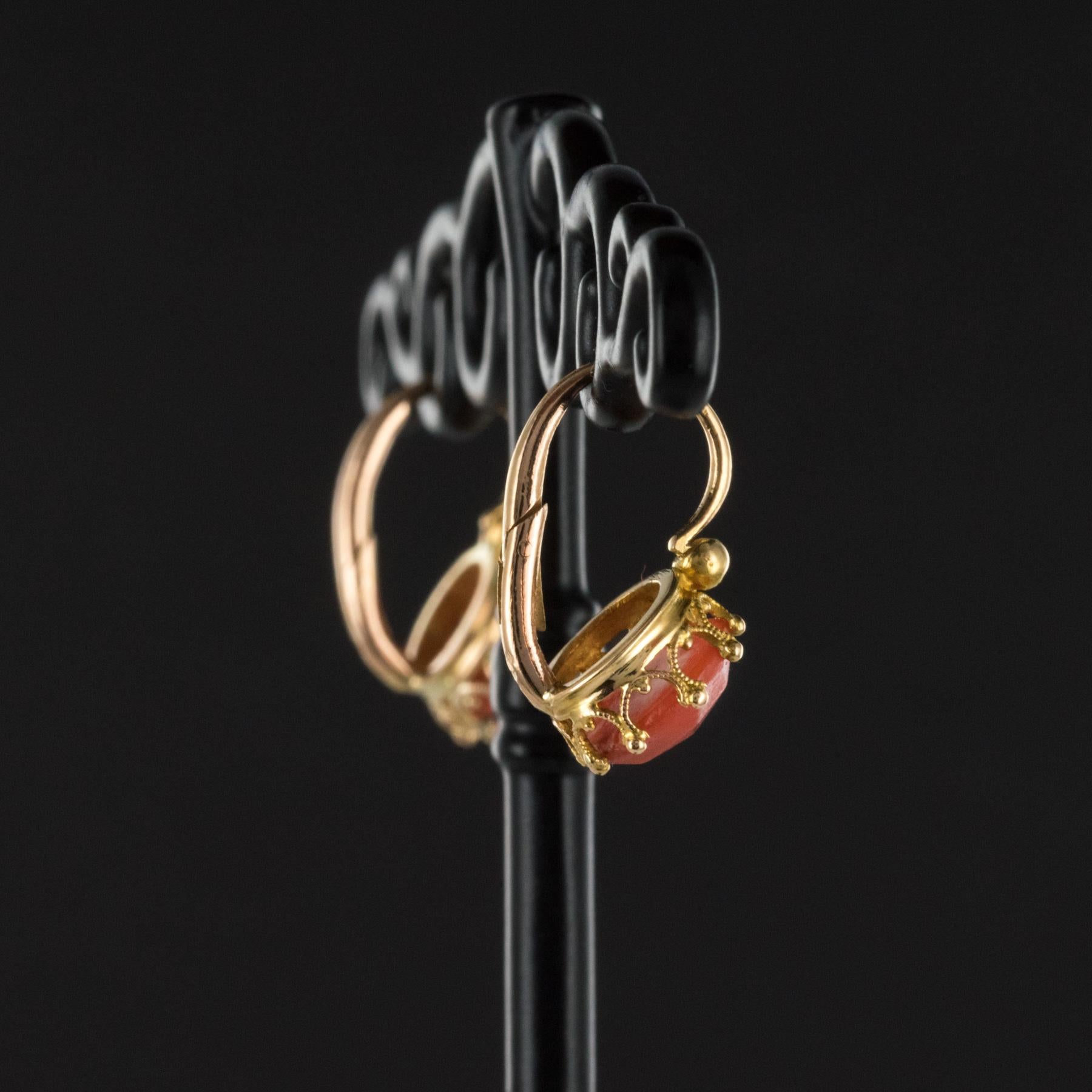 19th Century Coral 18 Karats Rose Gold Drop Earrings 2