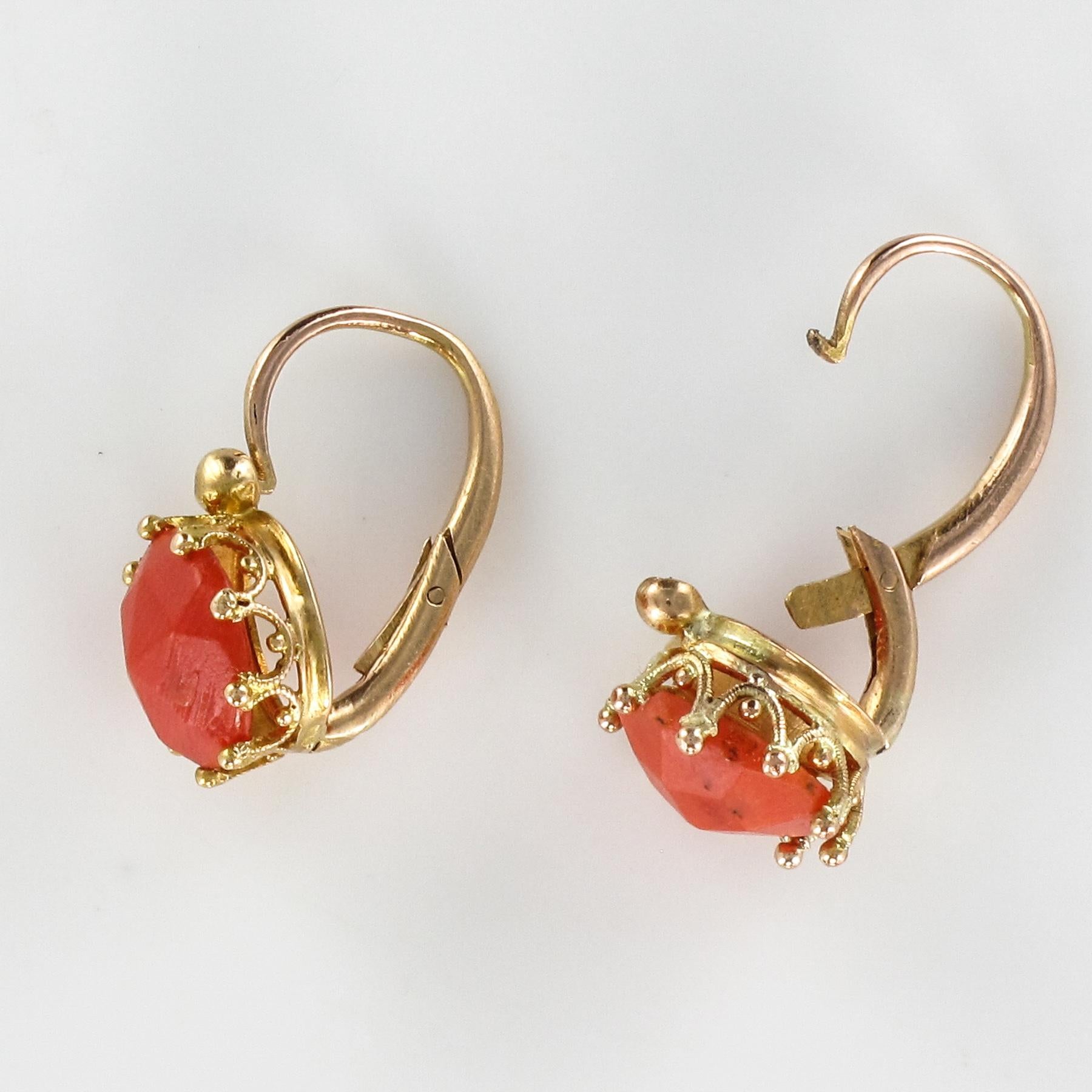 19th Century Coral 18 Karats Rose Gold Drop Earrings 4