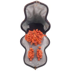 19th Century Coral Brooch and Earring Suite