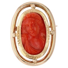 19th Century Coral Cameo 18 Karat Yellow Gold Brooch