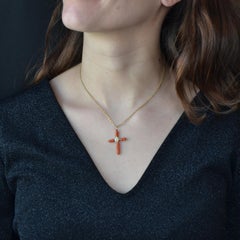 19th Century Coral Pearls 18 Karat Yellow Gold Cross Pendant