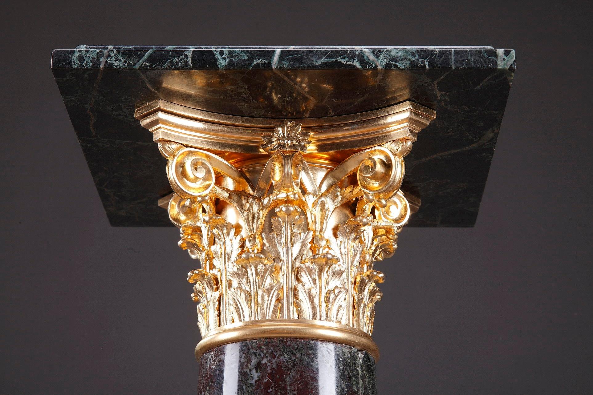 Gilt 19th Century Corinthian Marble Pedestal