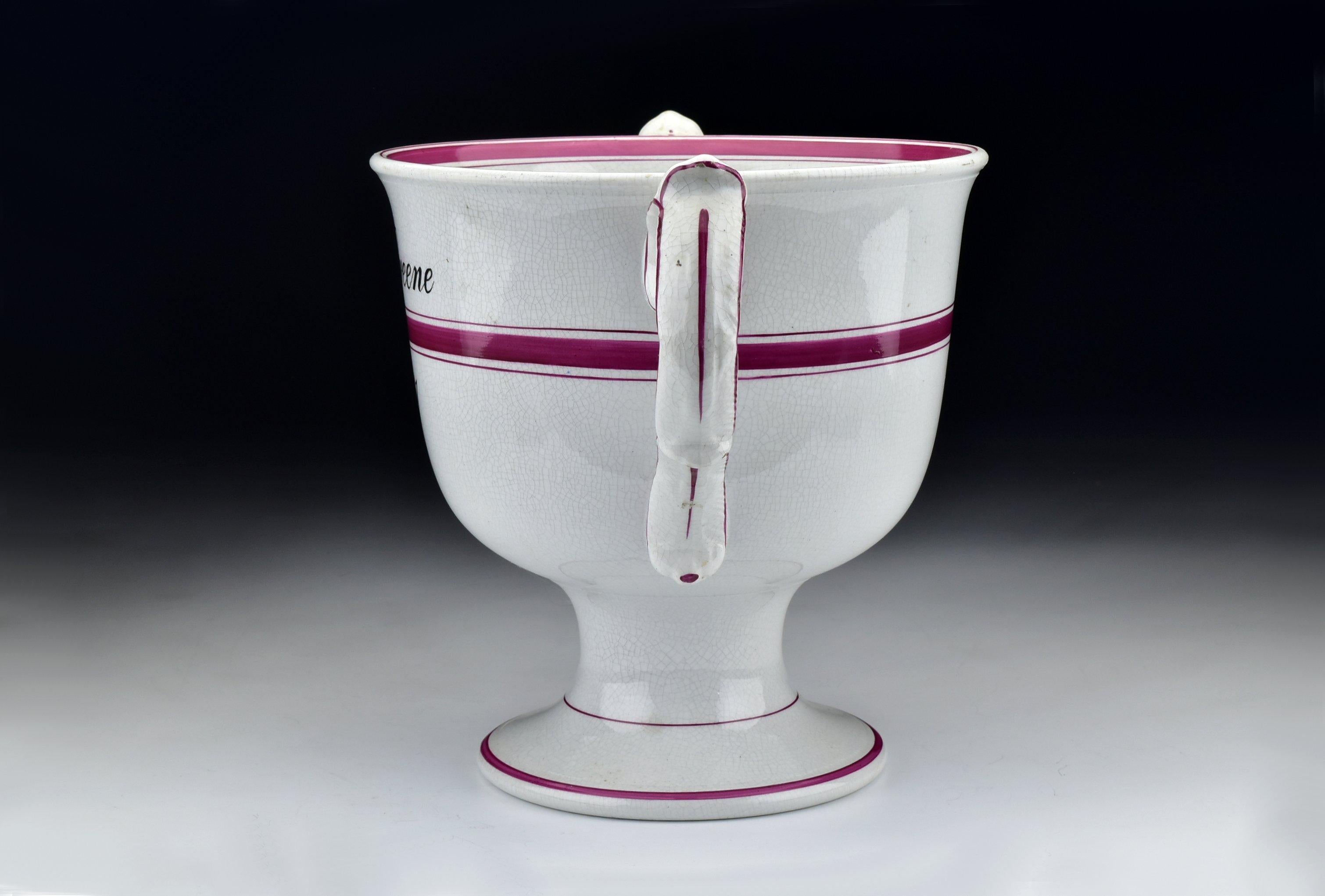 Pottery 19th Century Cork Edge and Malkin Burslem Staffordshire Loving Cup with Frog