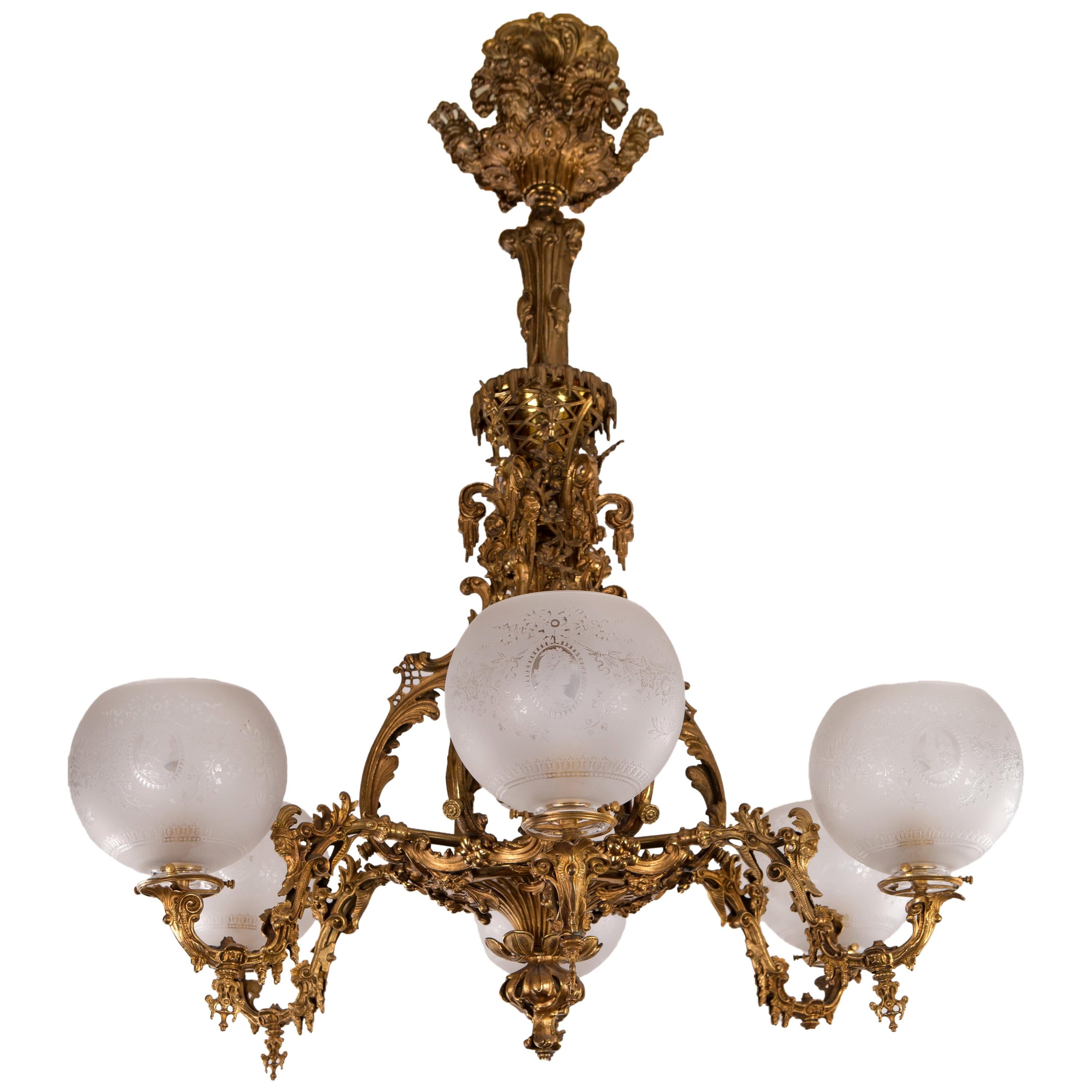 19th Century Cornelius and Company Rococco Revival Six Light Chandelier For Sale