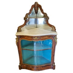 Used 19th Century, Corner Cabinet, Precious Woods, Gilt Bronze, White Marble
