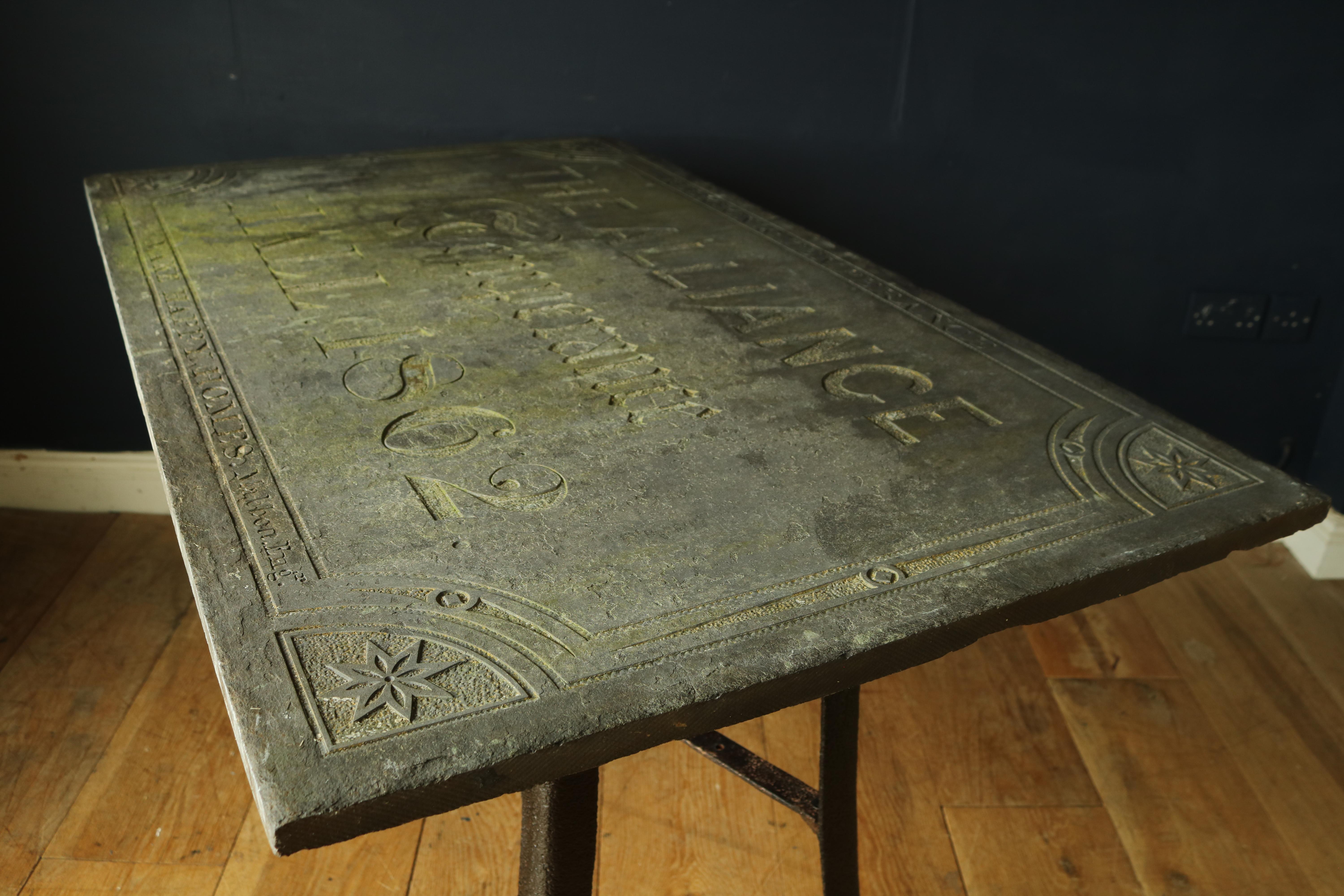 A fascinating 19th Cornish slate carved slab dating 1862. Carved into the slate reads: On the top edge “Religion & Temperance” and in the middle section “The Alliance Temperance Hall 1862” and on the bottom section: “Make Happy Homes” signed Mabbort