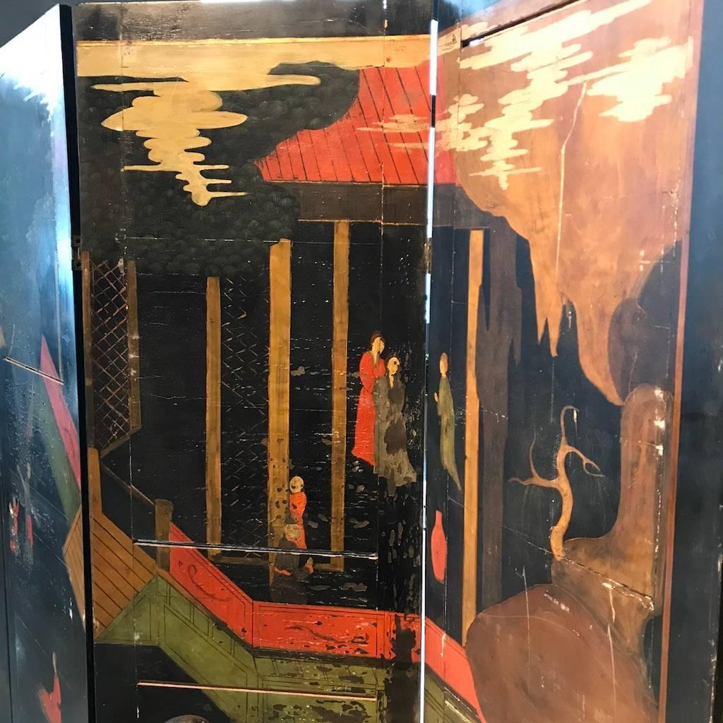 Paravent à cinq panneaux en laque de Coromandel Chinoiserie, Paravent, années 1890 en vente 2