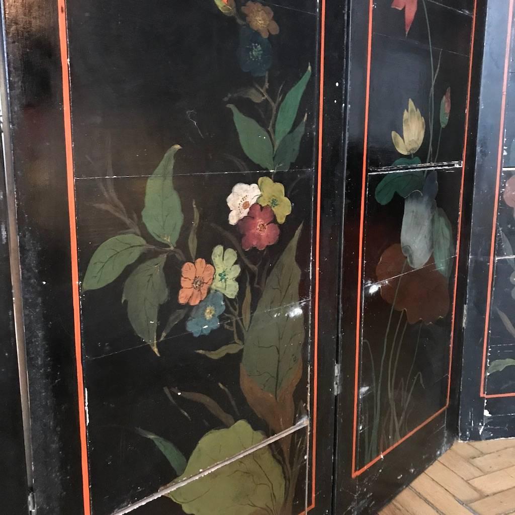 Double Sided Coromandel Chinoiserie Lacquer Five-Panel Screen, Paravent, 1890s For Sale 7